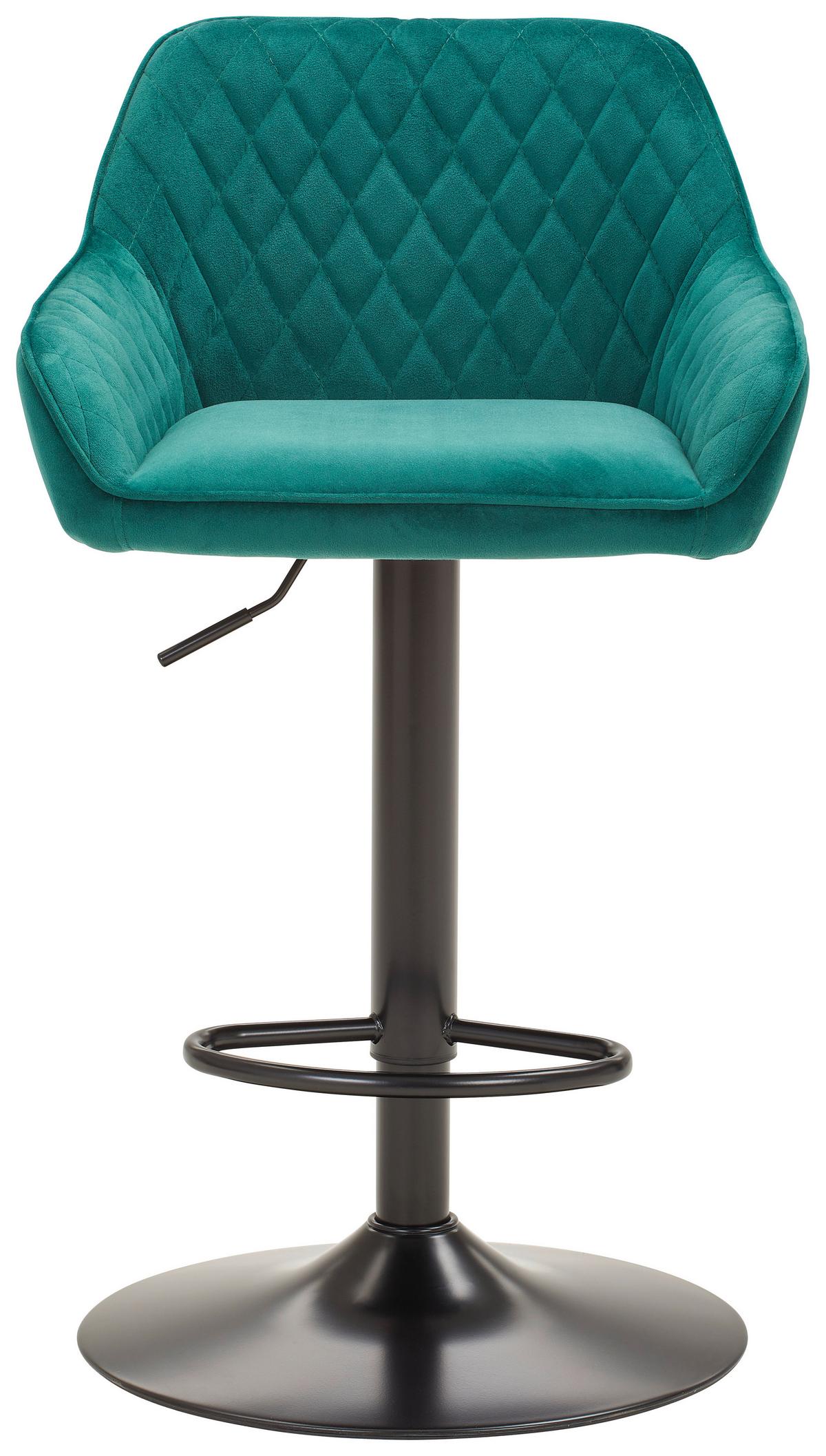 Barhocker Adriano, Samt Grün höhenverstellbar, B: 53,5 cm - Schwarz/Grün, MODERN, Textil/Metall (53,5/108/53cm) - Livetastic
