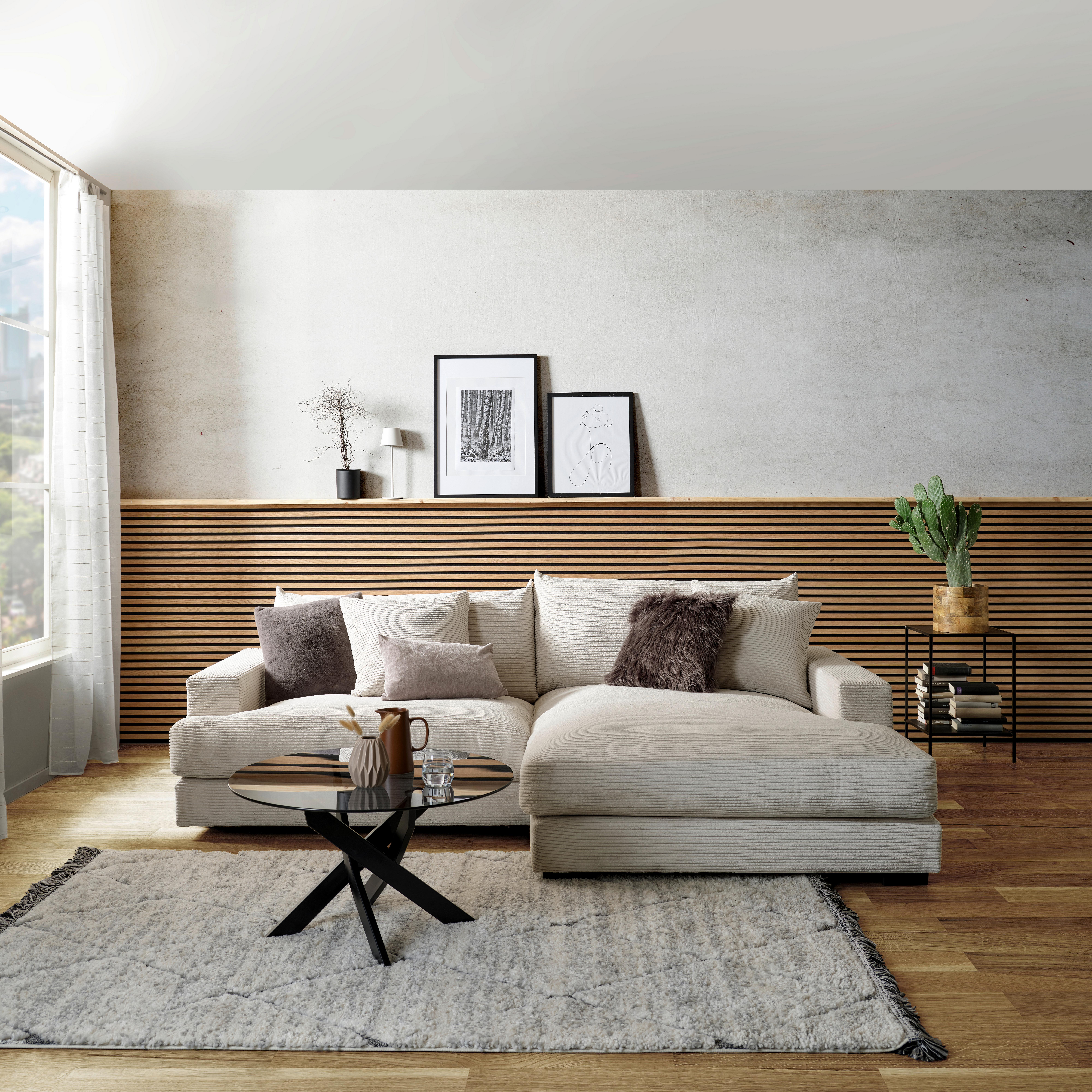 Ecksofa Pelle mit Kissen Beige Cord 265x180 cm - Beige/Schwarz, MODERN, Textil (265/180cm)