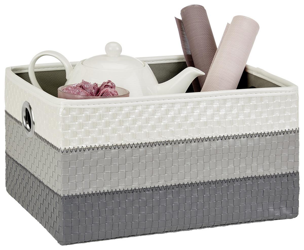 Regalkorb Debby 32x23 cm Weiß/Grau Kunststoff Lederlook - Weiß/Grau, Basics, Textil (32/23/18cm) - Ondega