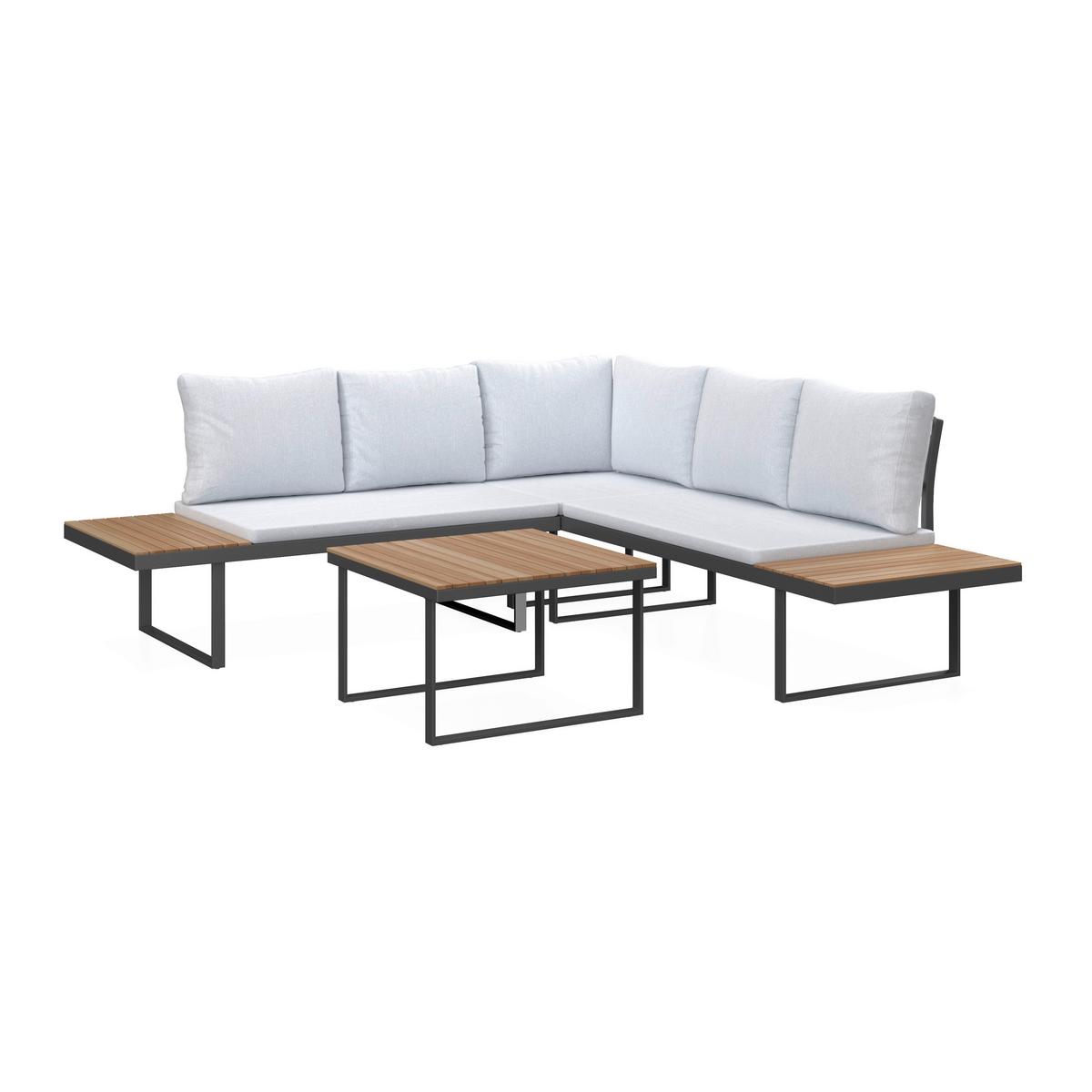 TERASOVÁ SEDACÍ SOUPRAVA ELIA - světle šedá, Moderní, kov/dřevo (236,5/75/236,5cm) - Bessagi Garden