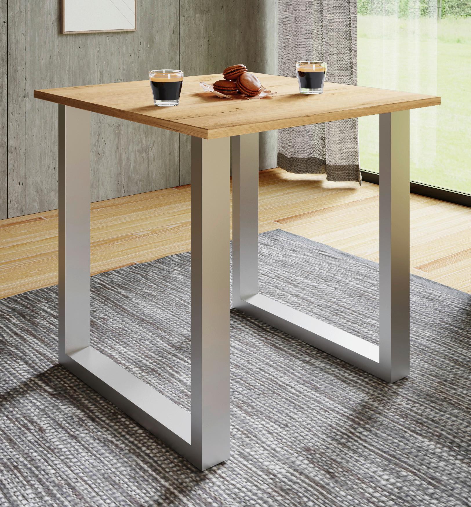Esstisch Xona Silberfarben/honigeiche - Honigeiche/Silberfarben, Design, Holzwerkstoff/Metall (80/80/76cm) - MID.YOU
