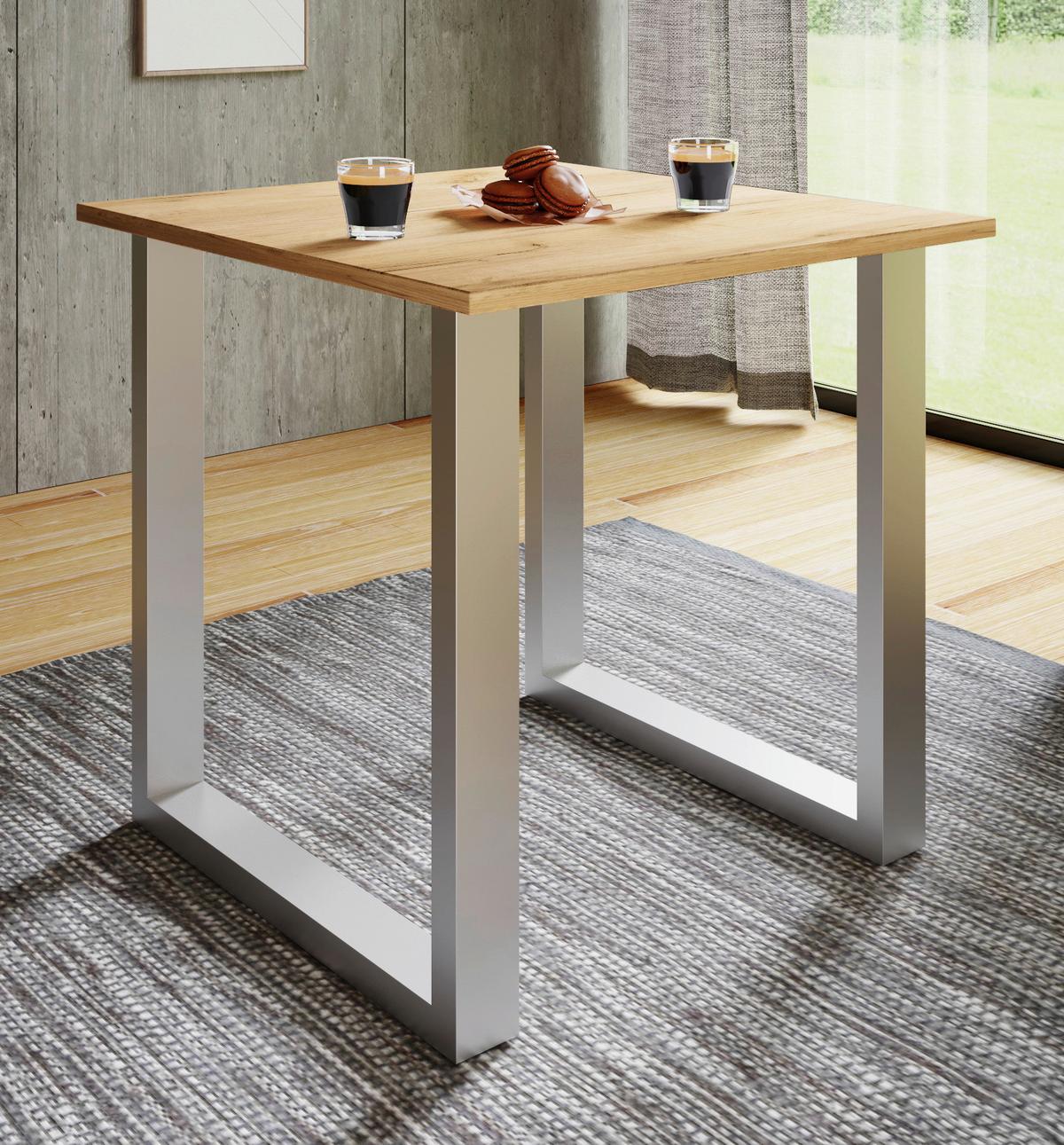 Esstisch Xona Silberfarben/honigeiche - Honigeiche/Silberfarben, Design, Holzwerkstoff/Metall (80/80/76cm) - MID.YOU