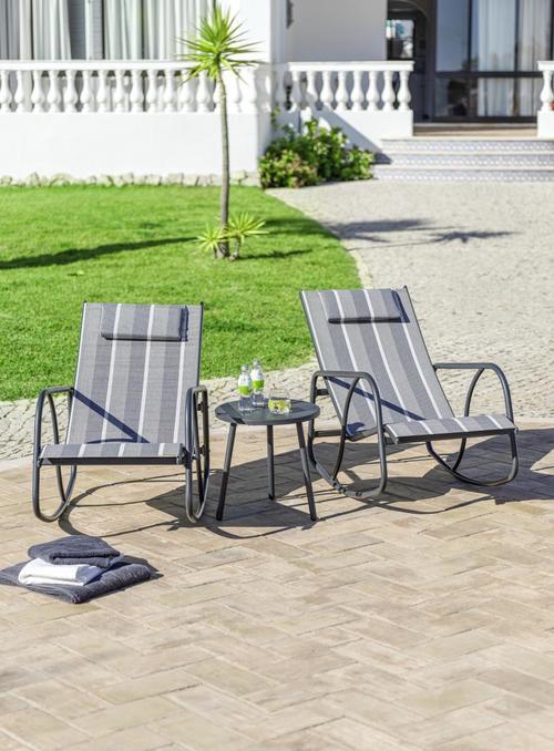 Balkonmöbel Set Sophie 3-Teilig Stahl Textil Lene - Schwarz/Weiß, MODERN, Textil/Metall - Ondega