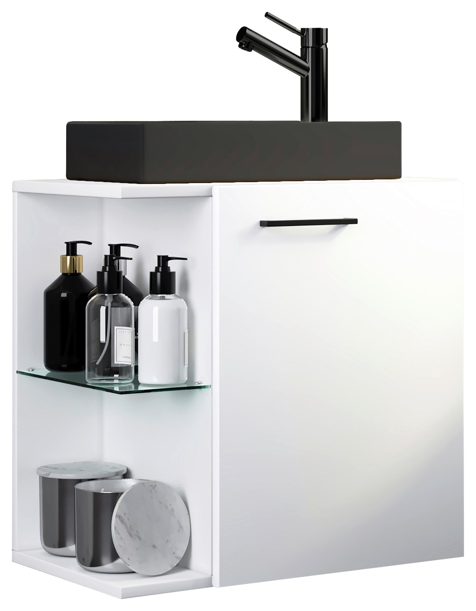 Waschtischkombi Hausa Bl - Schwarz/Weiß, MODERN, Glas/Keramik (52cm) - MID.YOU