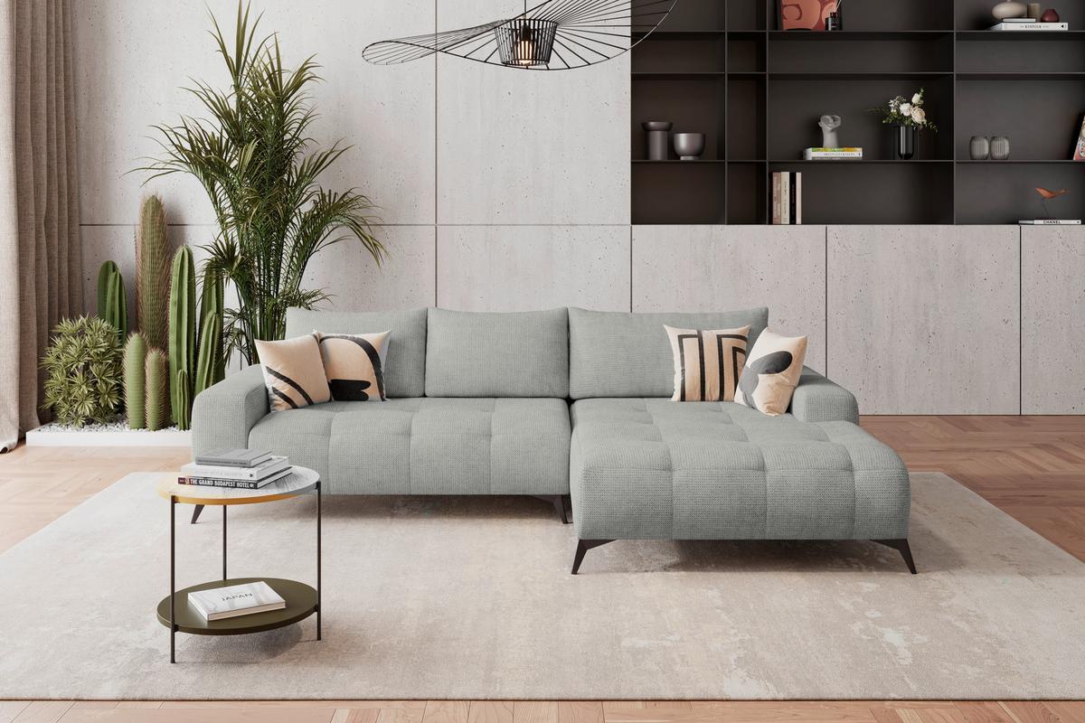 Ecksofa mit Schlaffunktion & Bettkasten Mauro Hellgrau - Hellgrau/Schwarz, Trend, Textil (290/175cm) - Luca Bessoni