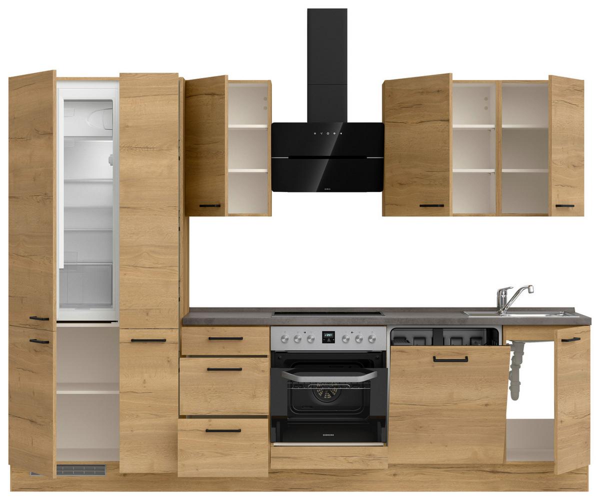 Kuchynská linka 300 cm, dub Sierra - čierna/farba duba, Modern, kov/kompozitné drevo (300cm) - Nobilia