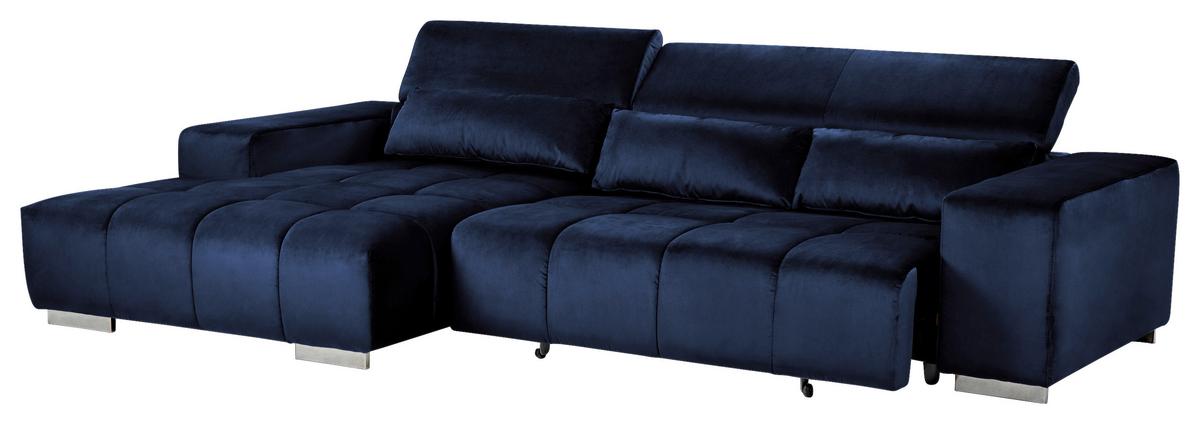 Ecksofa Mit Relaxfunktion Orion Kopfstütze Klappbar Dunkelblau - Silberfarben/Dunkelblau, KONVENTIONELL, Textil (186/307cm) - Livetastic