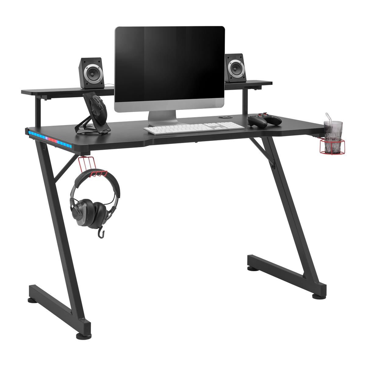 Herní stůl RACER II - černá, Moderní, kov/kompozitní dřevo (120/75-90,8/64cm) - Mömax