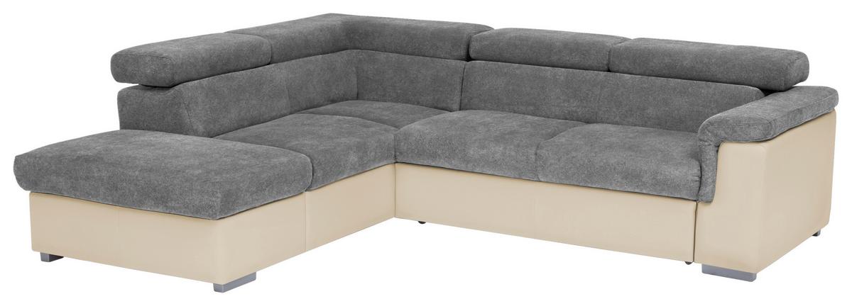 Ecksofa Mit Schlaffunktion + Bettkasten Milla, Webstoff - Anthrazit/Braun, Basics, Holz/Textil (217/252cm) - MID.YOU