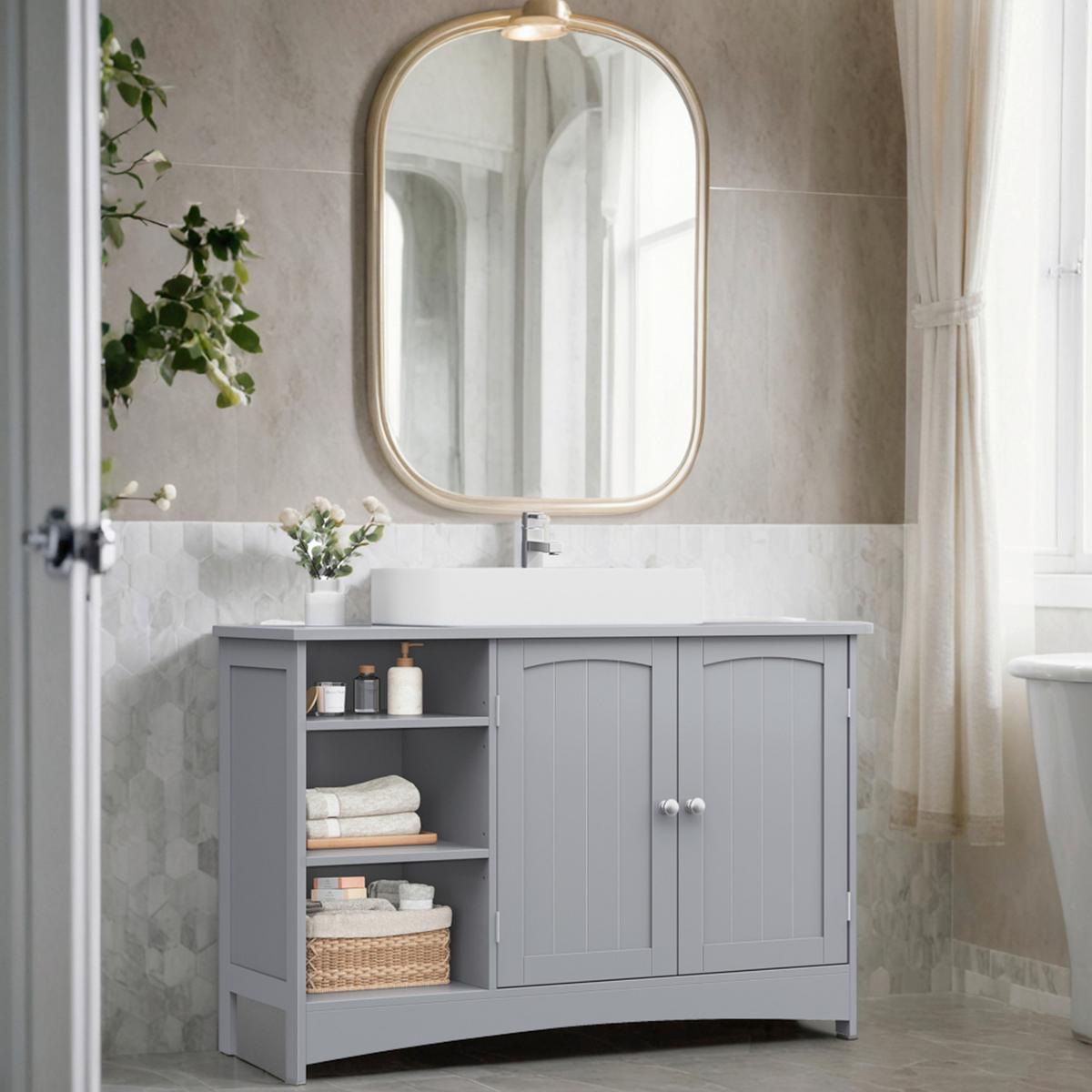 Waschbeckenunterschrank Washbasin Cabinet - Grau, MODERN, Holzwerkstoff (90/60/30cm) - MID.YOU