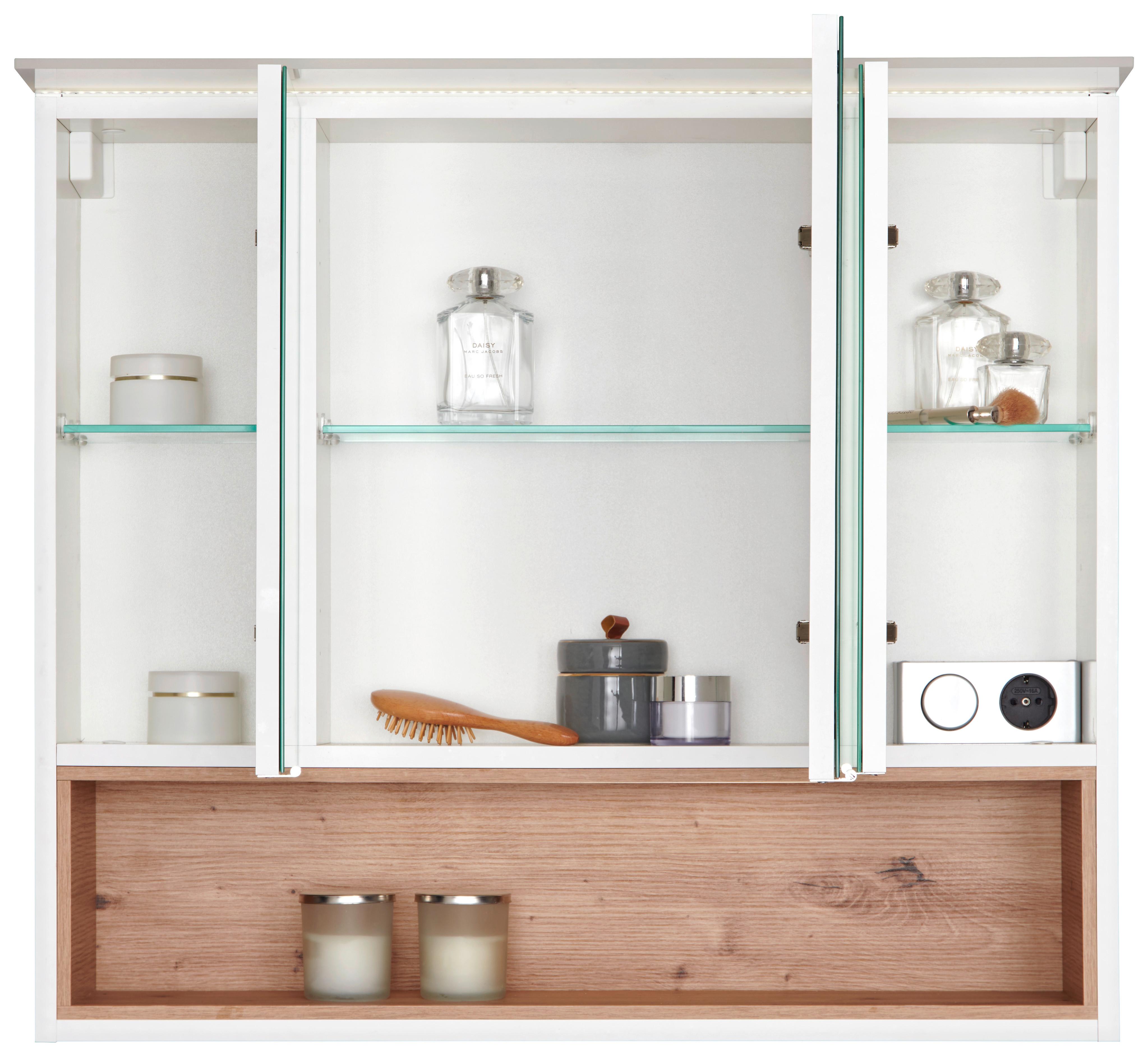 Spiegelschrank Mura mit Led 3-Türig BxHxT 80x71x26 cm - Weiß, MODERN, Glas/Holzwerkstoff (80/71/26cm)