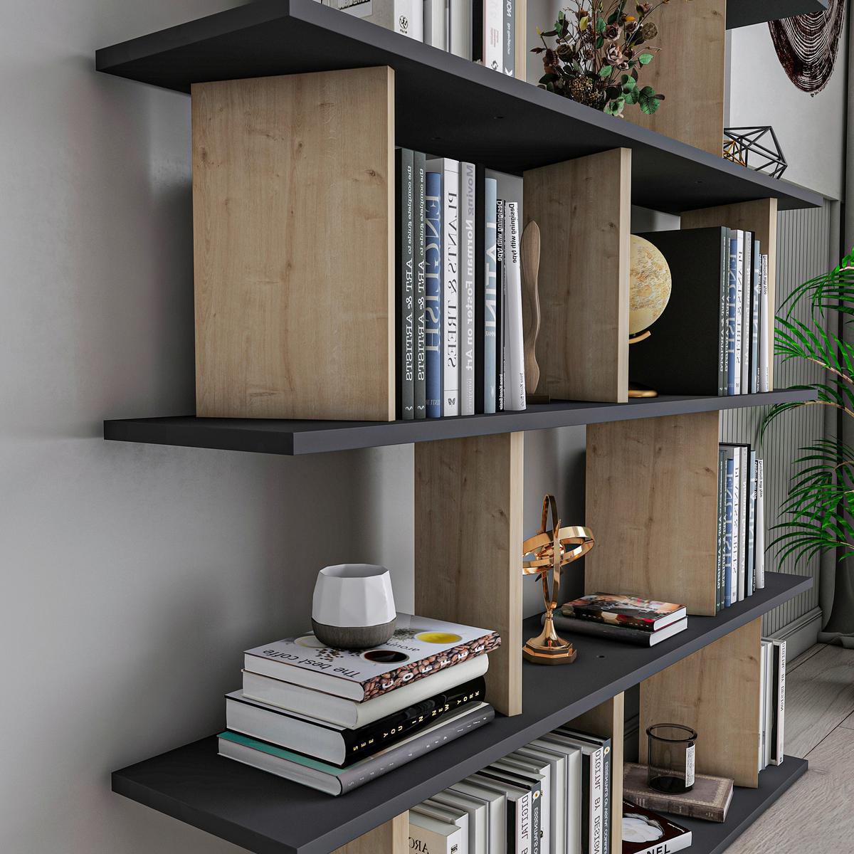 REGÁL JORIN - čierna/farba duba, Design, kompozitné drevo (130/137/25cm) - Livetastic
