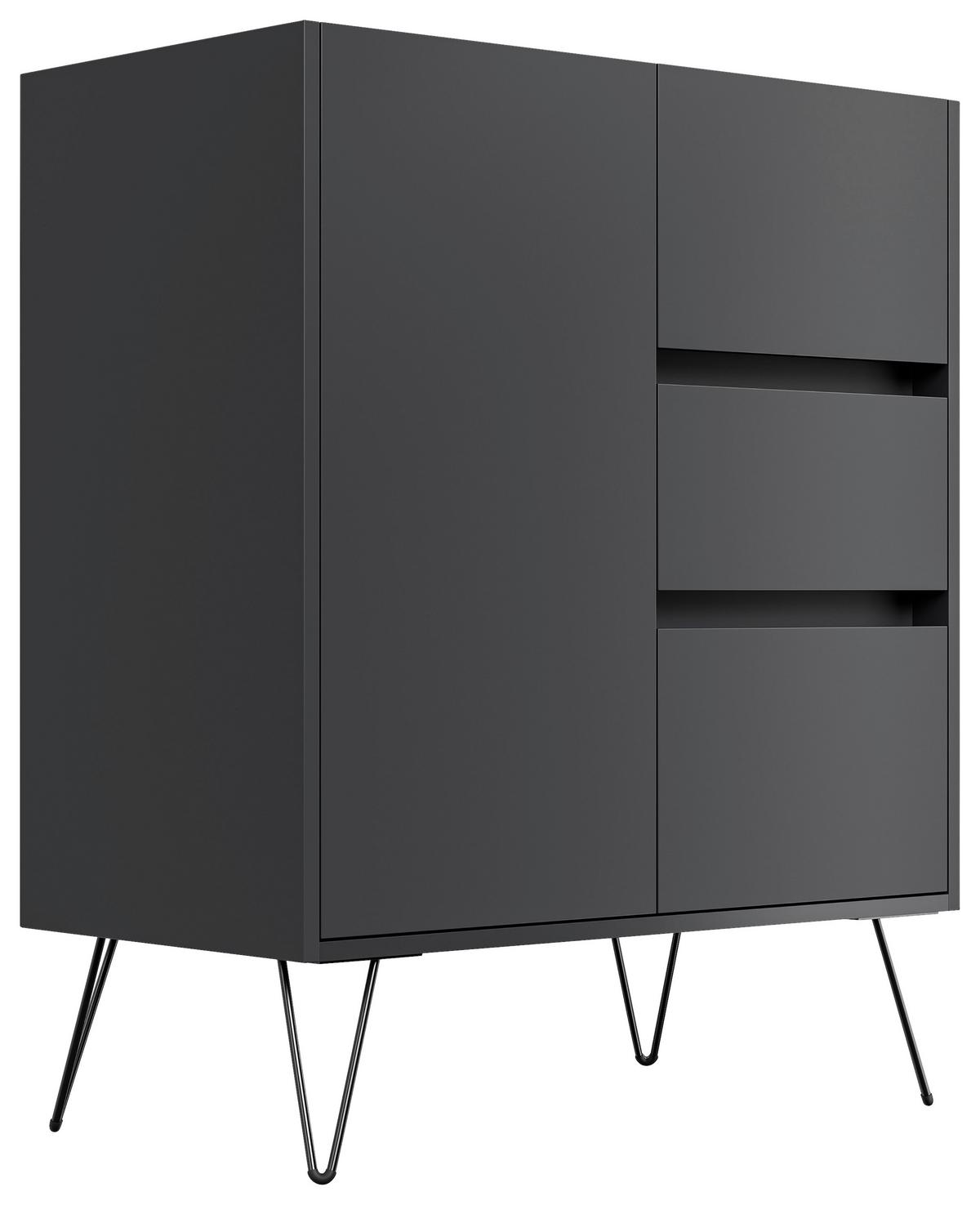 Sideboard Posseik Industrial Graphitfarben/Eichef. B: 76 cm - Eichefarben/Schwarz, Design, Holzwerkstoff (76/93,6/42cm) - P & B