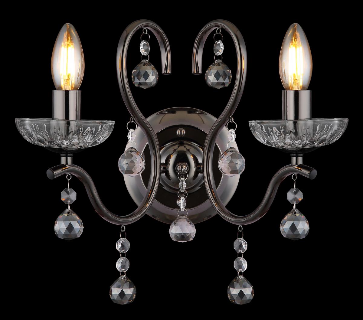 Wandleuchte 64134-2w - Klar/Schwarzchrom, KONVENTIONELL, Glas/Metall (33/21,7/33cm) - Globo