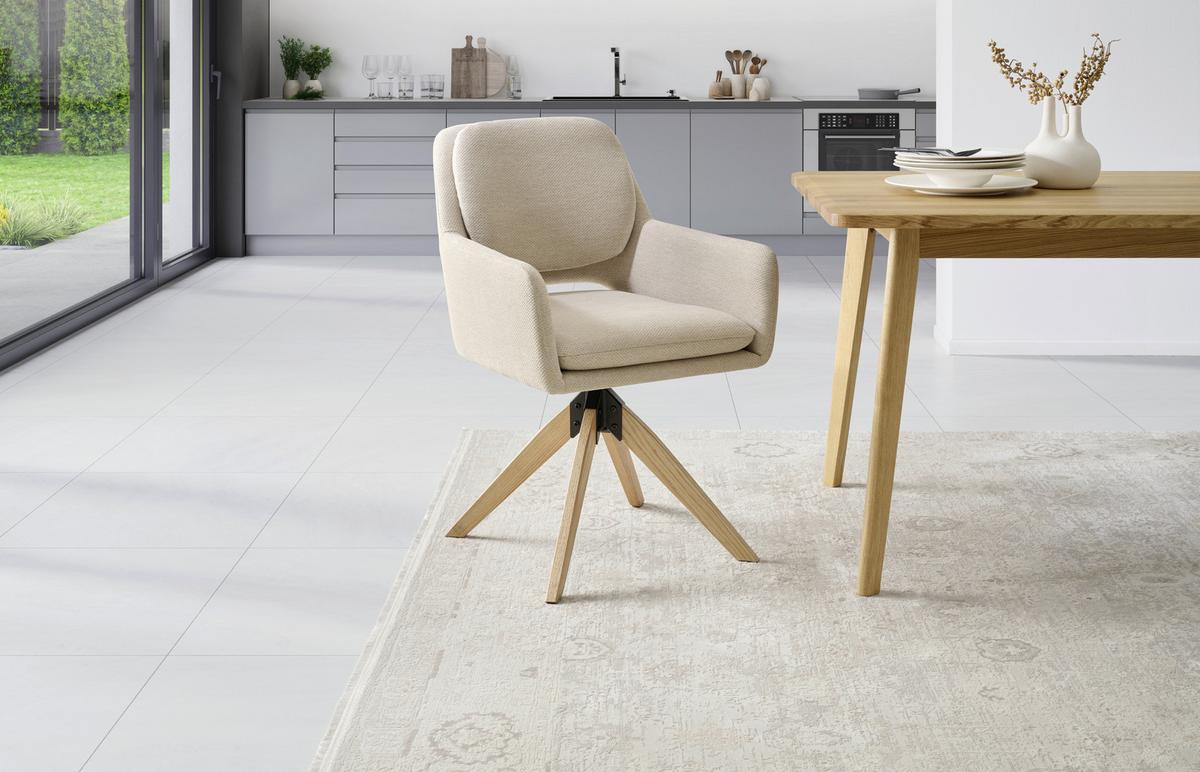 Armlehnstuhl Marley Webstoff Beige, B: 59 cm - Beige/Naturfarben, KONVENTIONELL, Holz/Textil (59/89/65cm) - Livetastic