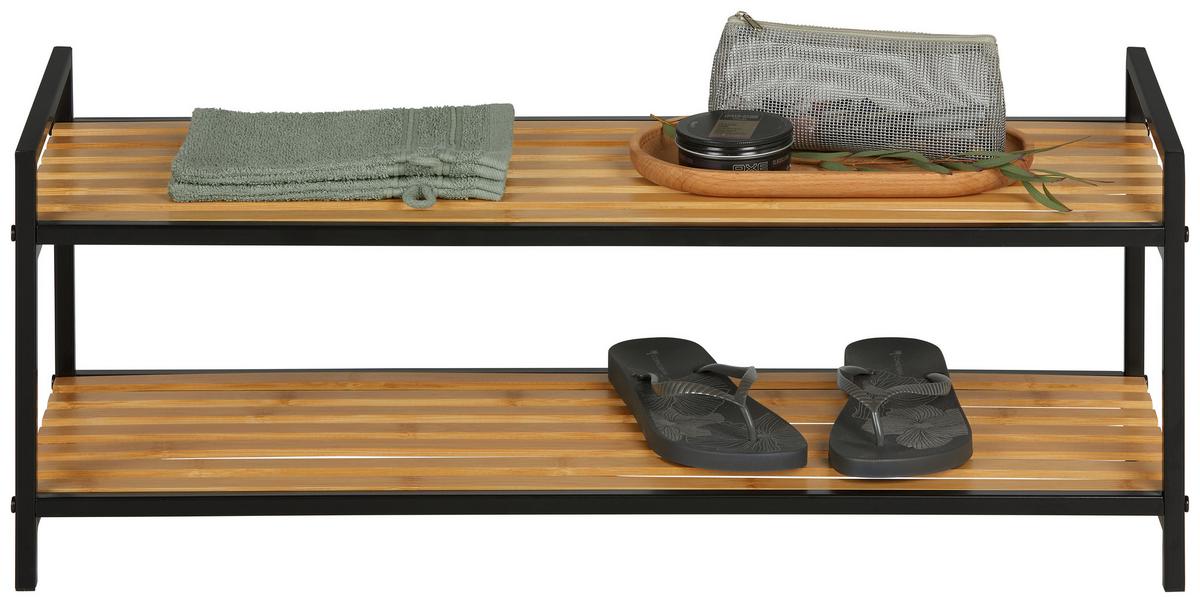 Regál na boty AZRA II - černá/přírodní barvy, Moderní, kov/přírodní materiály (70/32/30cm) - Mömax