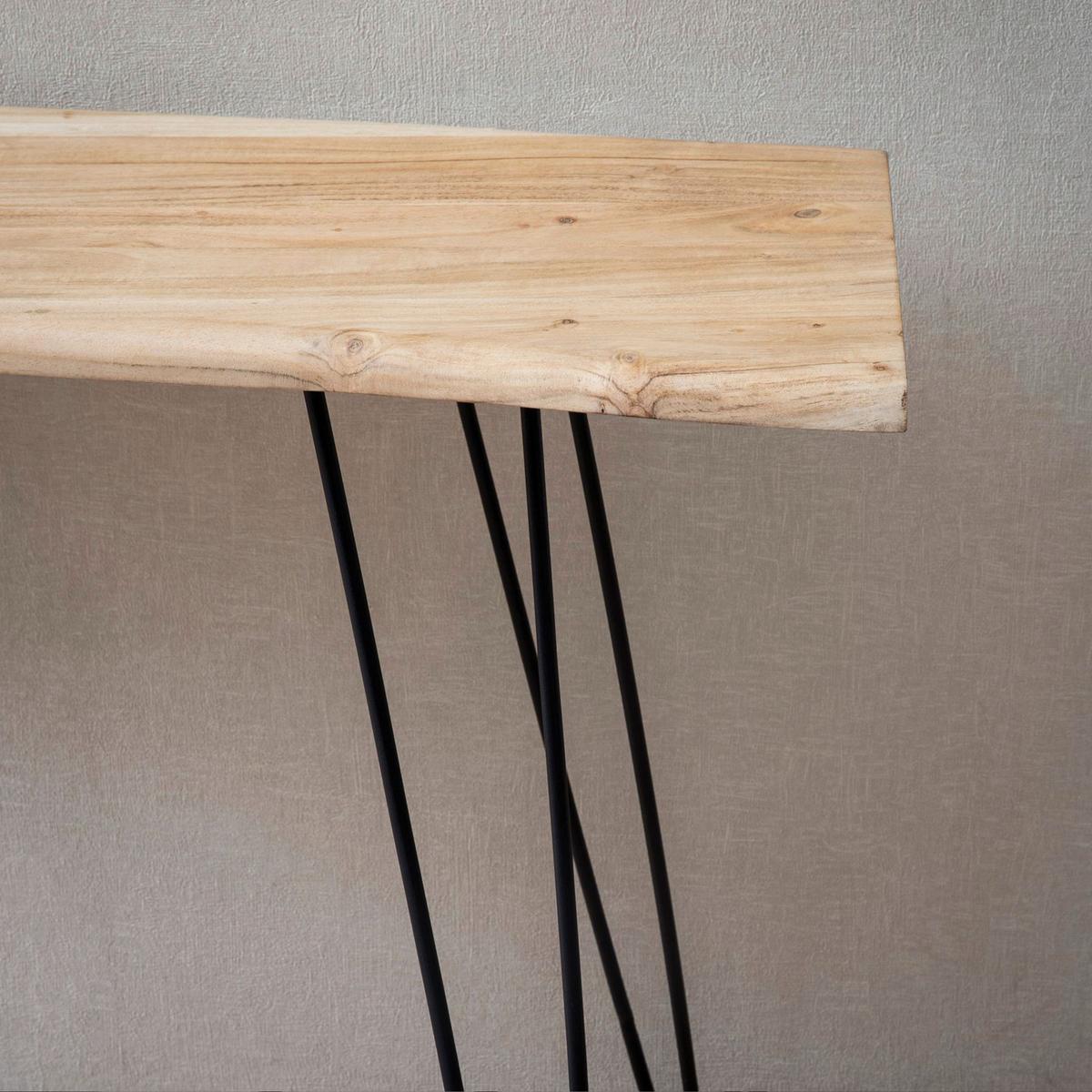 Konsolentisch Akaziefarben L: 150 cm - Schwarz/Akaziefarben, Design, Holz/Metall (150/36/75cm) - MID.YOU