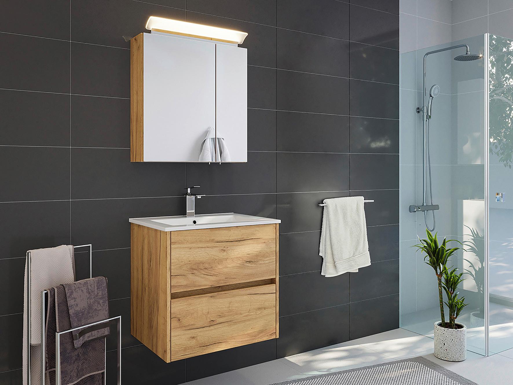 BADEZIMMER Limes, Eichefarben B: 70 cm - Eichefarben/Weiß, Basics, Keramik/Holzwerkstoff (70cm) - MID.YOU