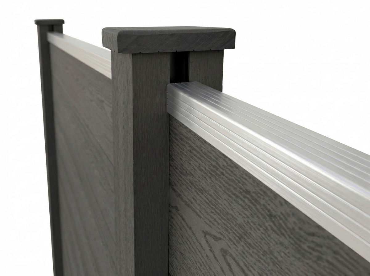 WPC Zaunpaket 5 Elemente, 6 Pfosten, einfaches Stecksystem - Anthrazit, KONVENTIONELL, Holzwerkstoff (910/185/10cm) - Prestige Home