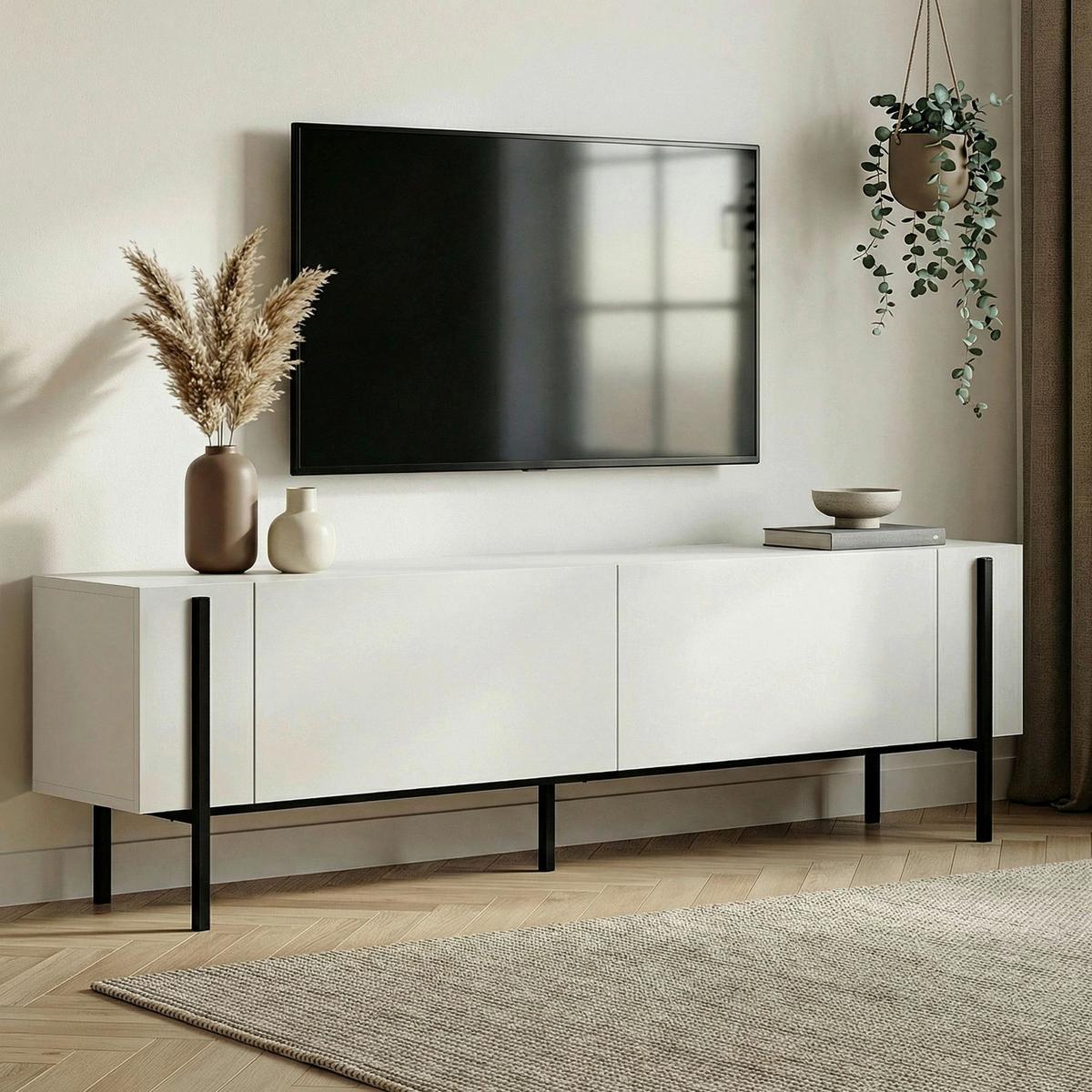 TV-ELEMENT Schwarz/Weiß B: 180cm - Schwarz/Weiß, MODERN, Holzwerkstoff (180/45/30cm)