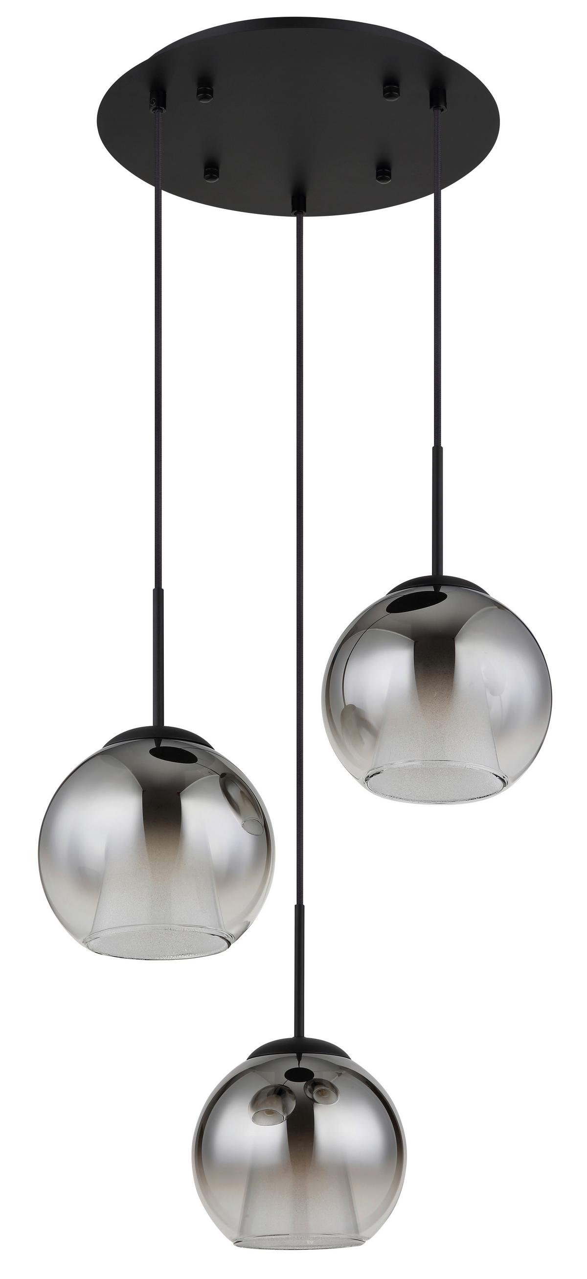 HÄNGELEUCHTE 15749-3H BARRY - Klar/Schwarz, Basics, Glas/Textil (45/120cm) - Globo
