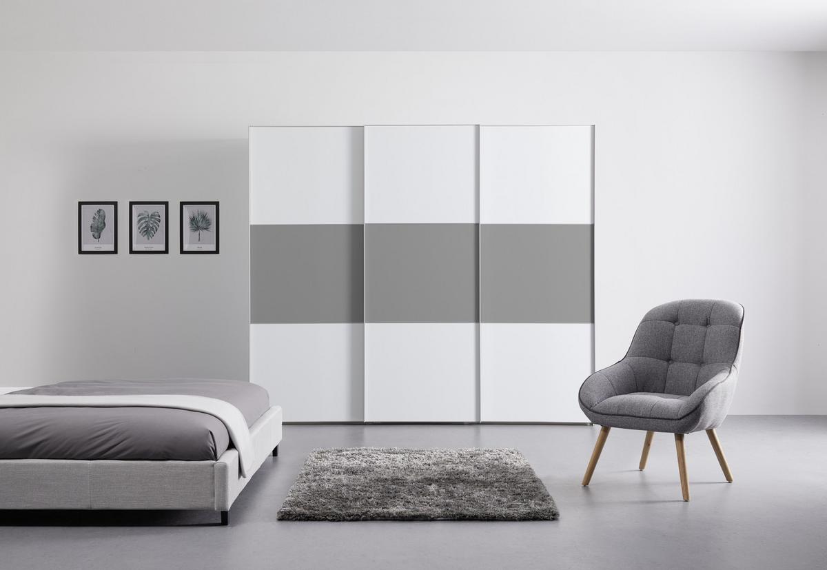Schwebetürenschrank 249cm Includo, Weiß/Grau - Weiß/Grau, MODERN (249/222/68cm) - MID.YOU
