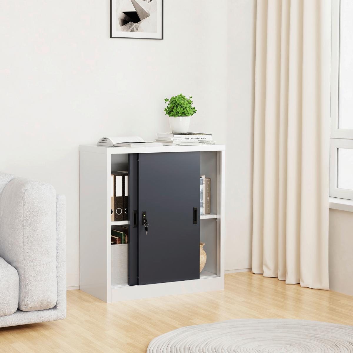 Aktenschrank Malivo Weiß/Anthrazit B: 80cm - Anthrazit/Weiß, KONVENTIONELL, Metall (80/90/40cm) - MID.YOU