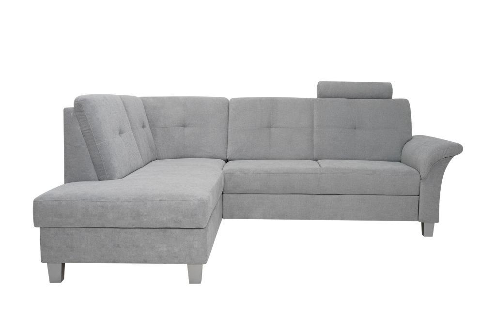 Rohová sedačka PORTLAND, ľavá, strieborná - svetlosivá/strieborná, Konventionell, drevo/textil (196/245cm)