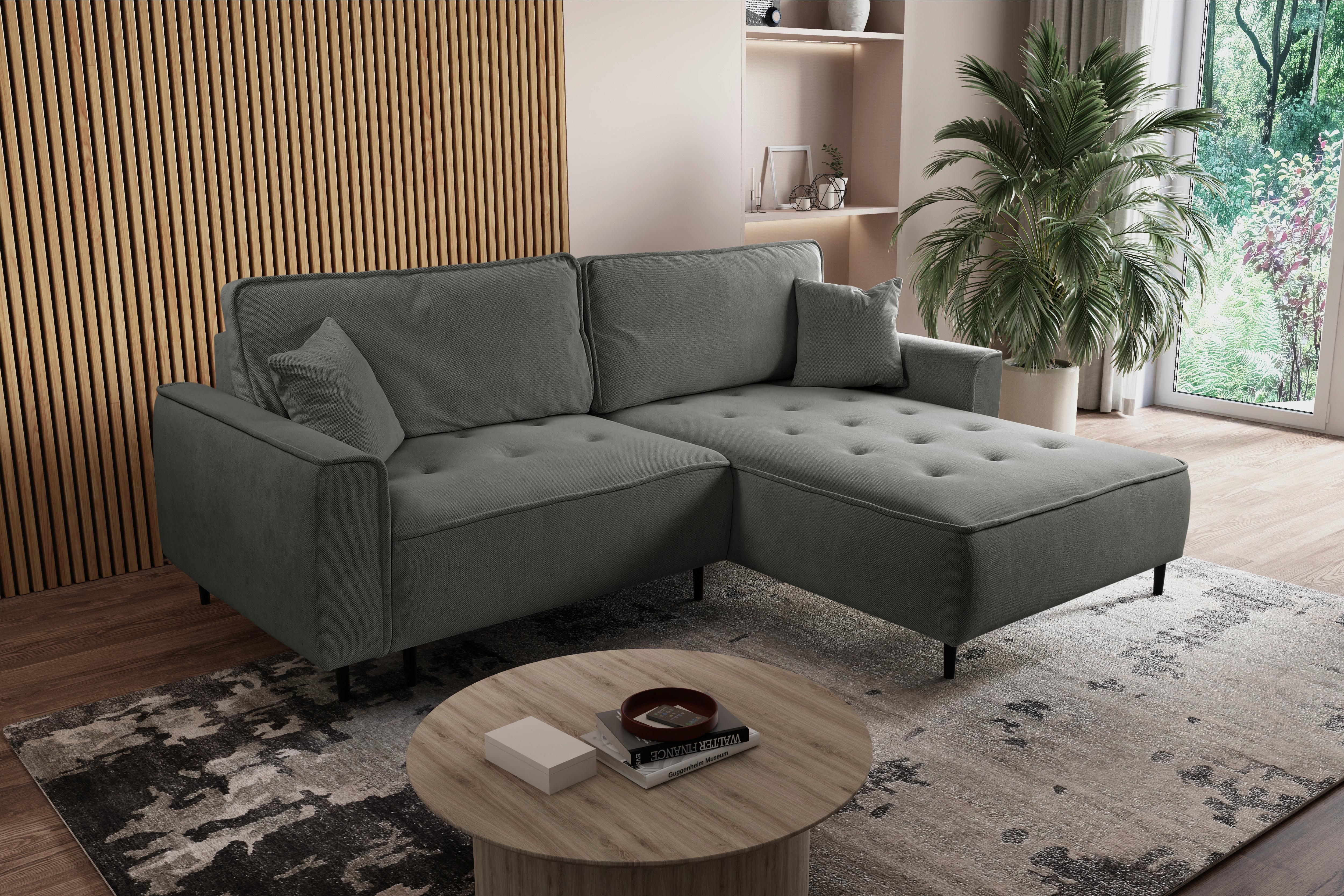 Ecksofa Blues Dunkelgrau/schwarz, 263 Cm - Dunkelgrau/Schwarz, Design, Textil (263/183cm) - MID.YOU