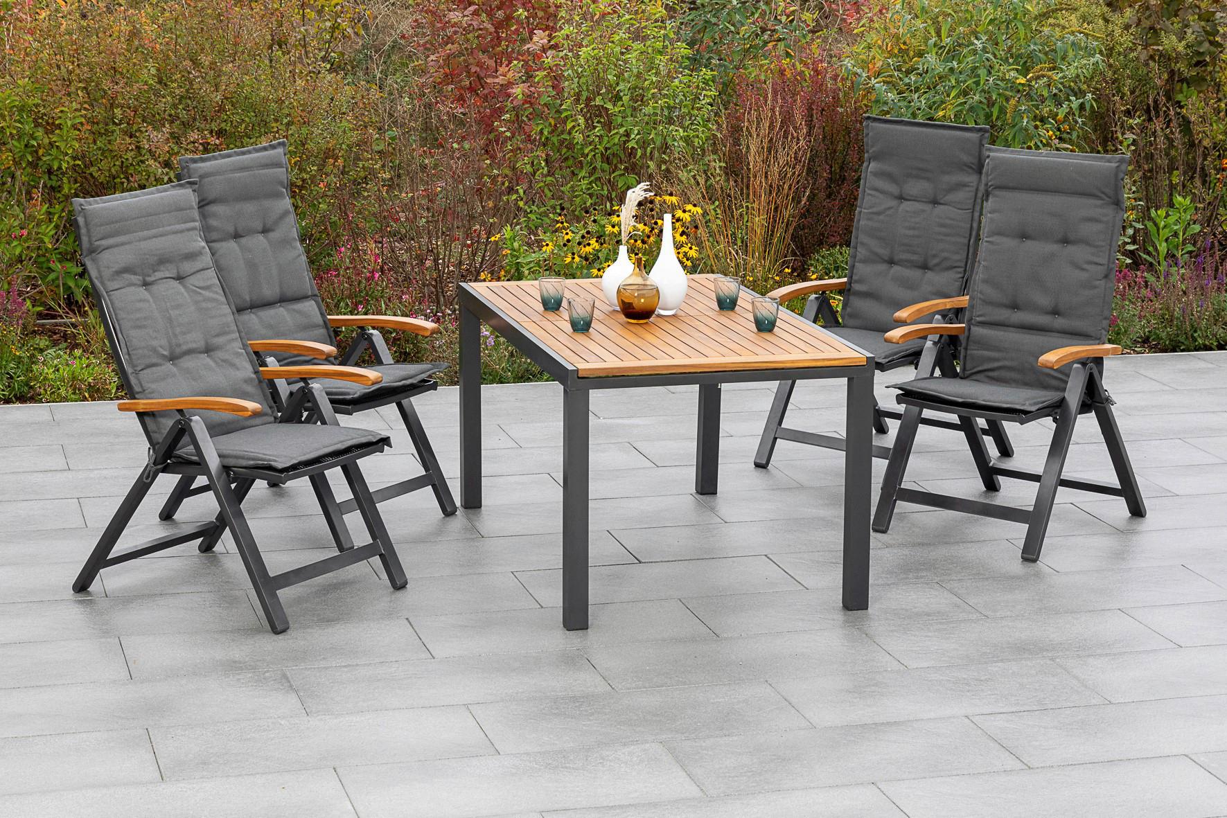 Gartengarnitur 9-Tlg. Tilos Aus Echtholz - Schwarz/Grau, KONVENTIONELL, Holz/Textil - Gardenson