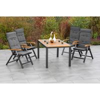 Gartengarnitur 9-Tlg. Tilos Aus Echtholz - Schwarz/Grau, KONVENTIONELL, Holz/Textil - Gardenson