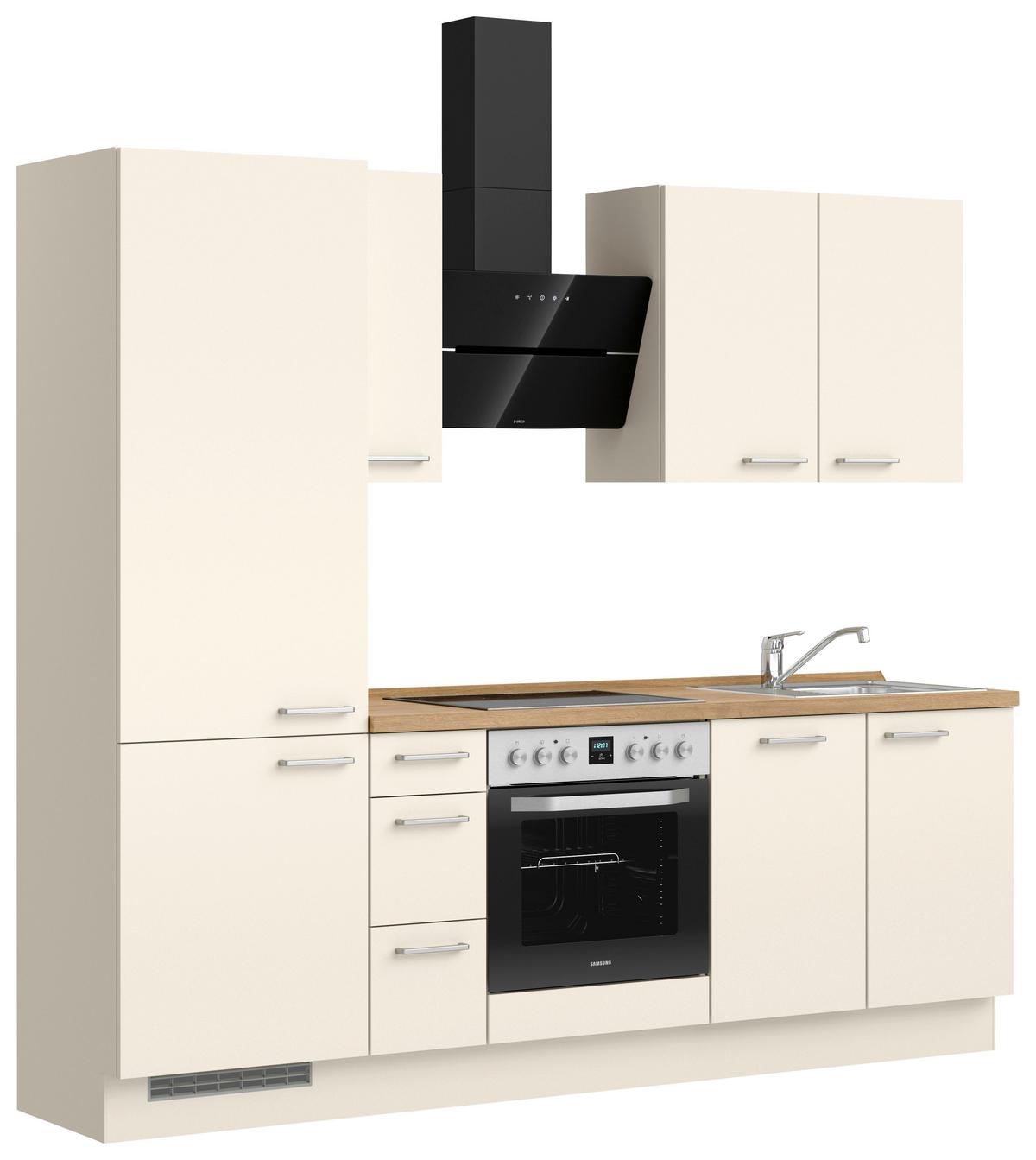 Kuchyňská linka 240 cm, magnolia supermatná - barvy dubu/magnolie, Moderní, kov/kompozitní dřevo (240cm) - Nobilia