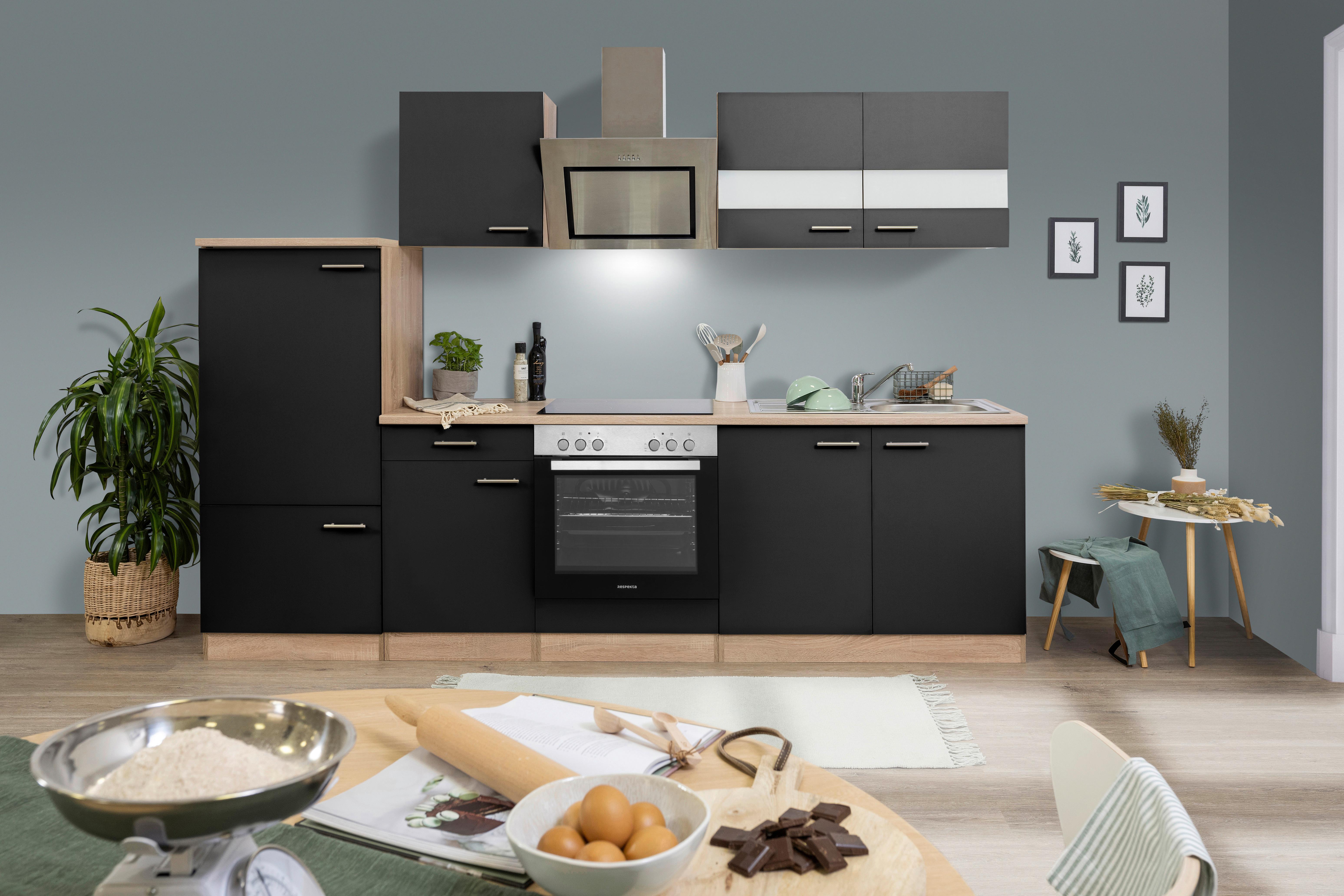 Küchenblock Merle Küchenblock 270 cm - Eichefarben/Schwarz, Basics, Holzwerkstoff (270cm) - Respekta