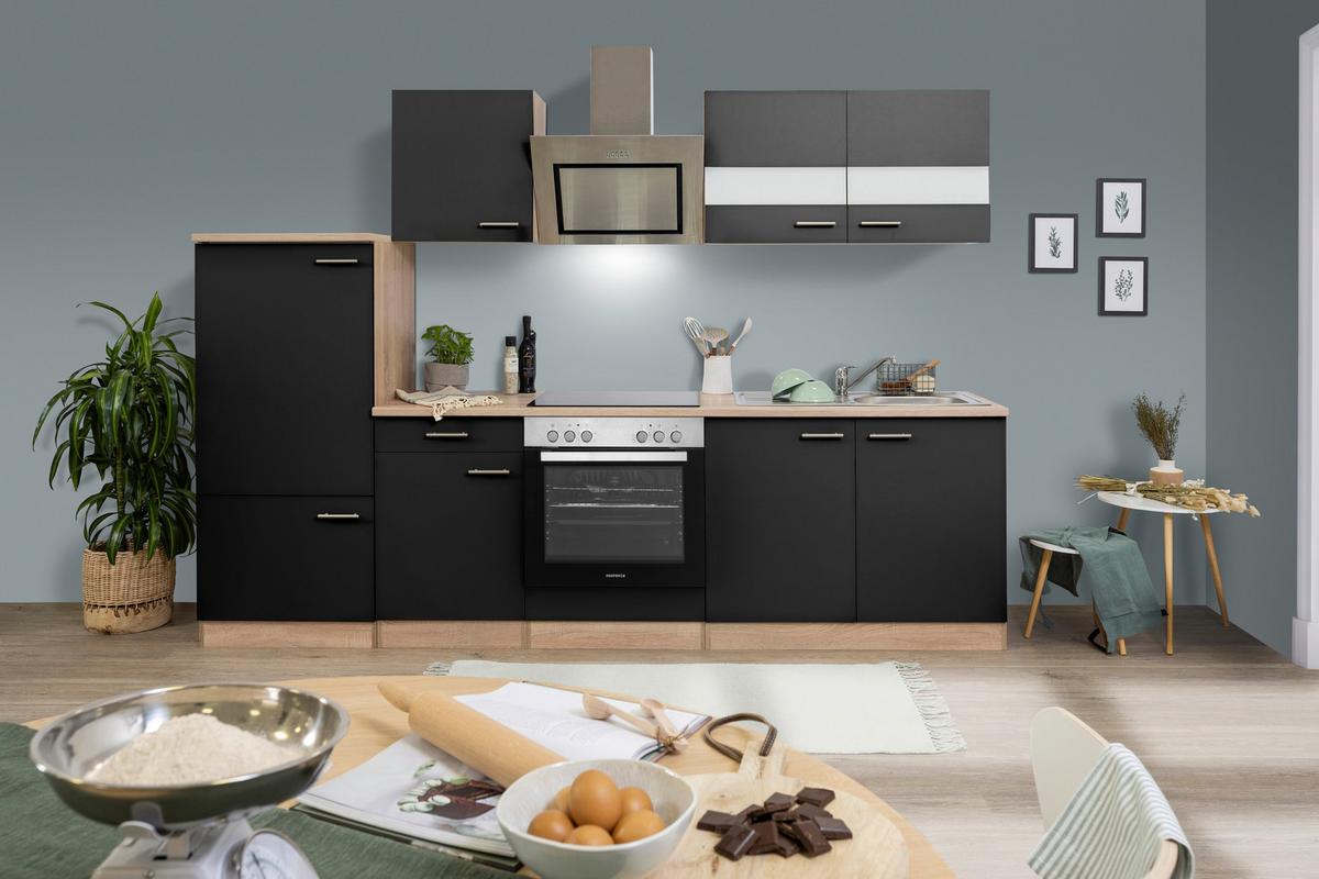 Küchenblock Merle Küchenblock 270 cm - Eichefarben/Schwarz, Basics, Holzwerkstoff (270cm) - Respekta