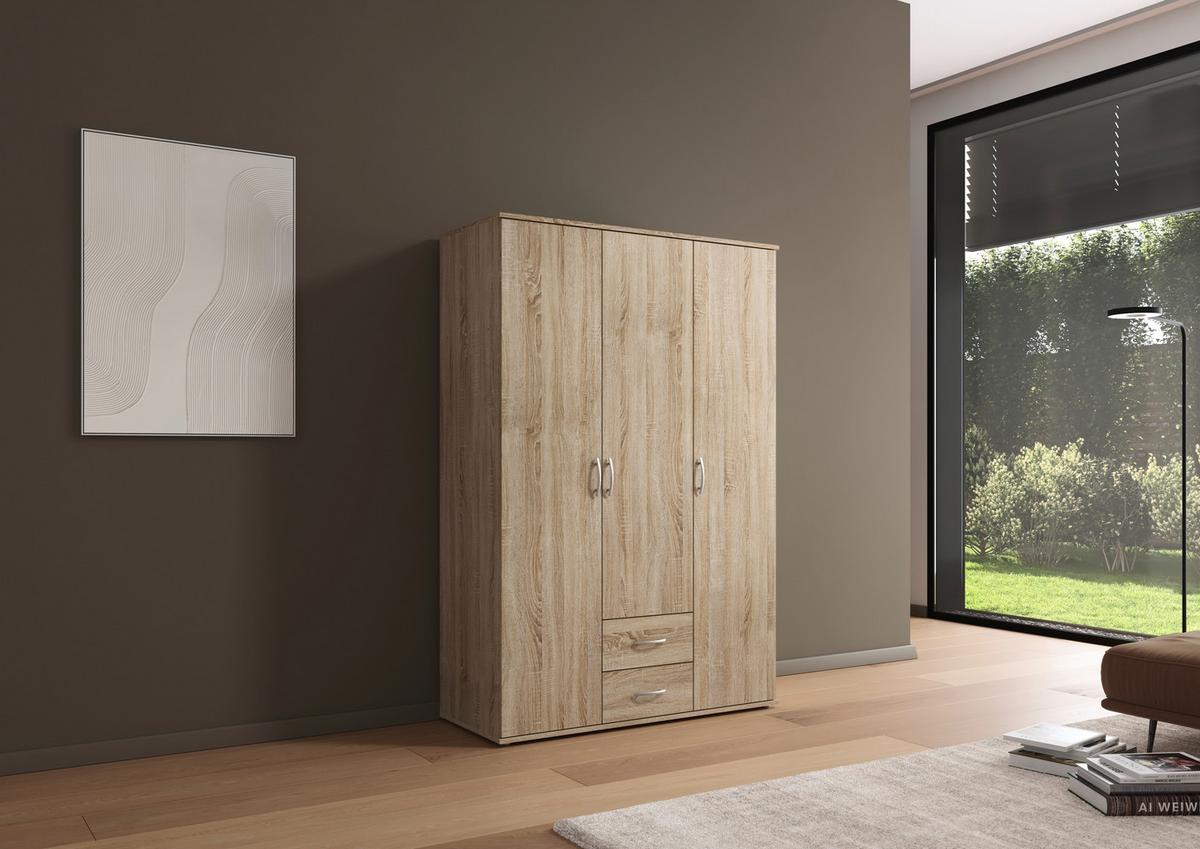 Kleiderschrank Paul 3 - Eichefarben, KONVENTIONELL, Holzwerkstoff (127/188/52cm)