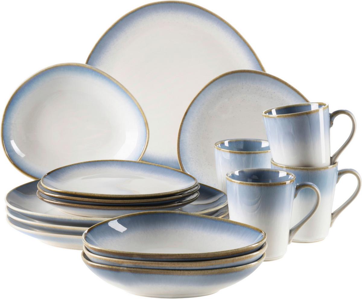 Kombiservice La Sinfonia 4 Personen Geschirr Set - Blau/Weiß, Basics, Keramik (39,5/34,8/35,5cm) - Mäser