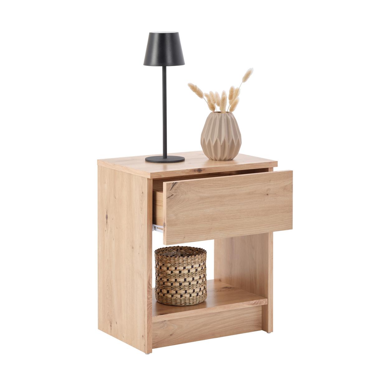 Nachtkästchen Ribe Eiche Artisan, 1 Lade, B: 40cm - Eiche Artisan, Basics, Holzwerkstoff (40/48/30cm) - P & B