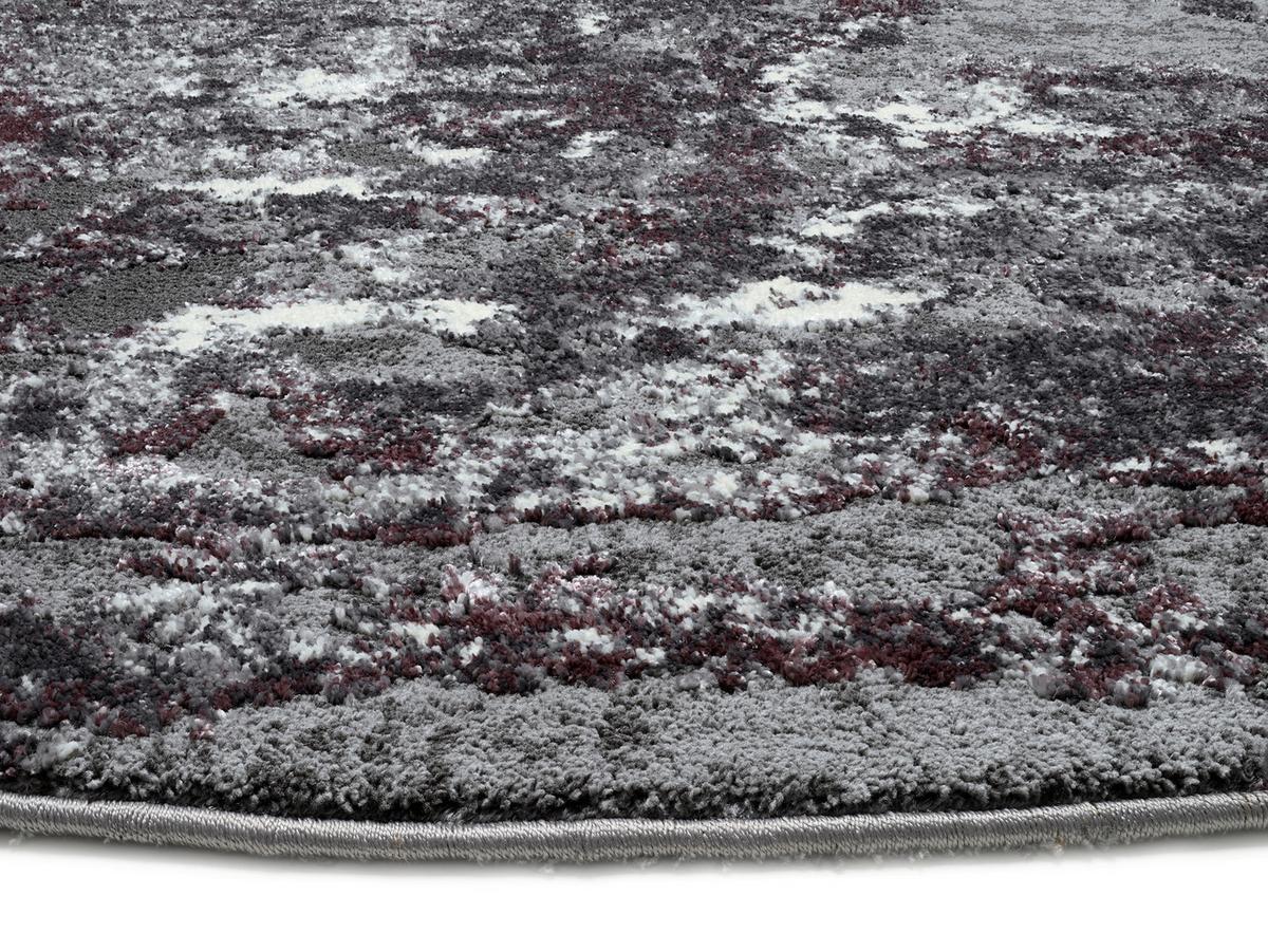 Webteppich Grau/Aubergine Timeline Quantum Ø 120 cm - Beige/Aubergine, Design, Textil (120cm) - Novel