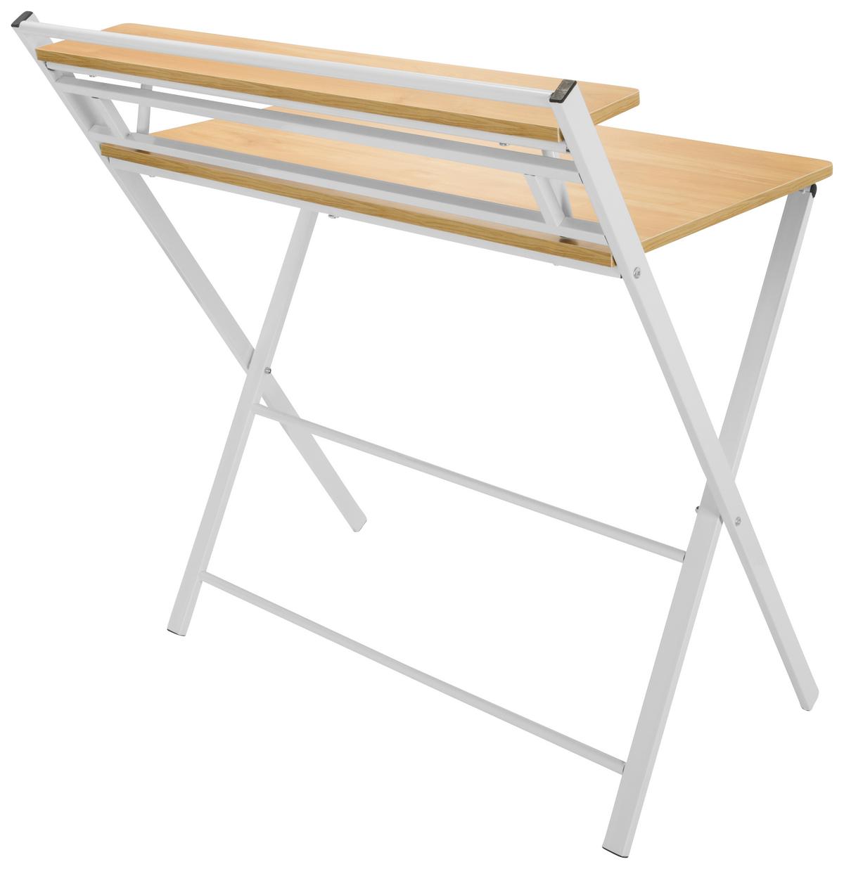 Schreibtisch Easy Clap Weiß/Eiche Dekor - Eichefarben, Basics, Holzwerkstoff/Metall (84/60/92cm) - MID.YOU
