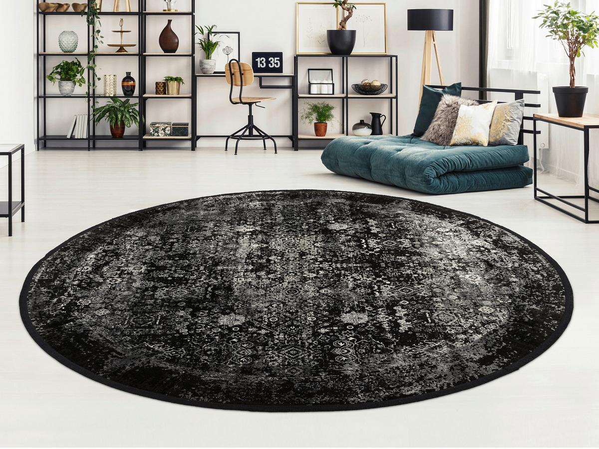 Webteppich Grau/Schwarz Calais Rund Ø 240 cm - Schwarz/Grau, Design, Textil (240cm) - Dieter Knoll