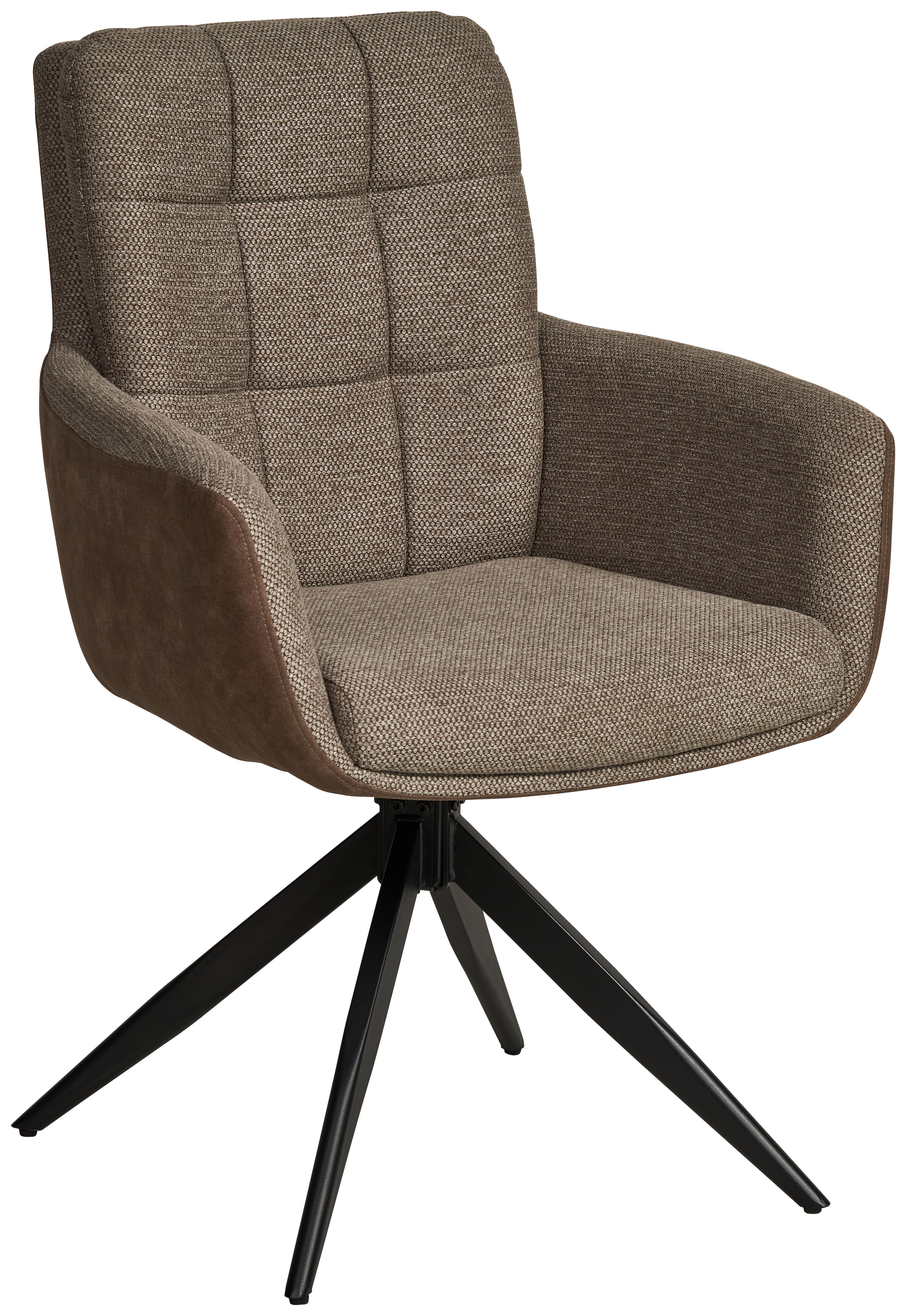 Armlehnstuhl Naim, Braun B: 60 cm, 180° drehbar - Schwarz/Braun, KONVENTIONELL, Holz/Textil (60/93/66cm) - MID.YOU