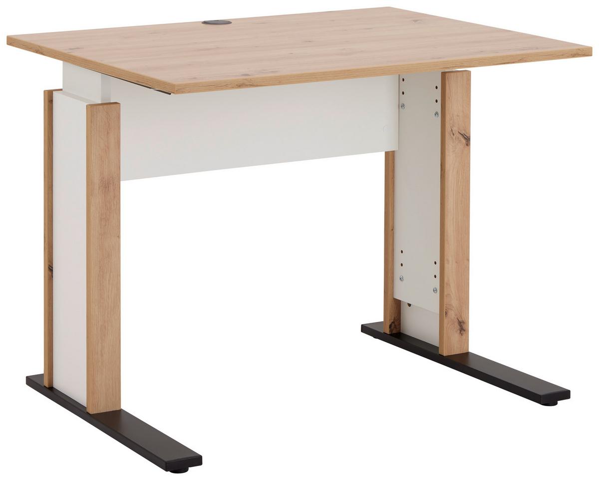 Schreibtisch mit Kabeldurchlass B:100cm H:71,5-80cm Kontor K9 - Schwarz/Weiß, MODERN, Holzwerkstoff/Metall (100/71,5-80/80cm)