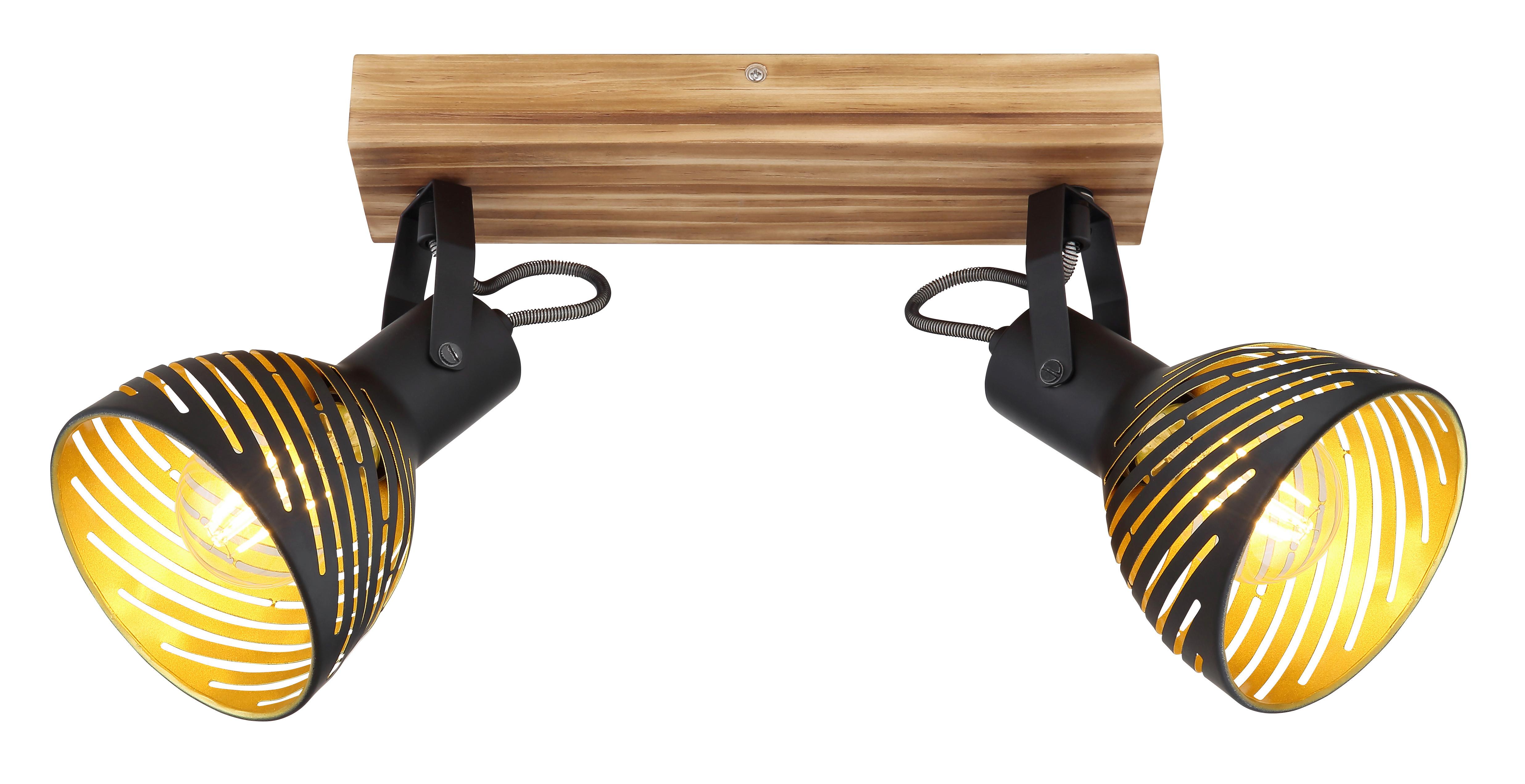 Strahler 2-flammig Verstellbar L: 30 Cm - Dunkelbraun/Goldfarben, Basics, Holz/Metall (30/12,5/25cm) - Globo