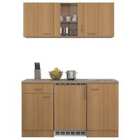 Miniküche mit Kühlschrank + Kochfeld 150 cm Creme/Buche - Beige/Buchefarben, MODERN, Glas/Holzwerkstoff (150cm) - FlexWell