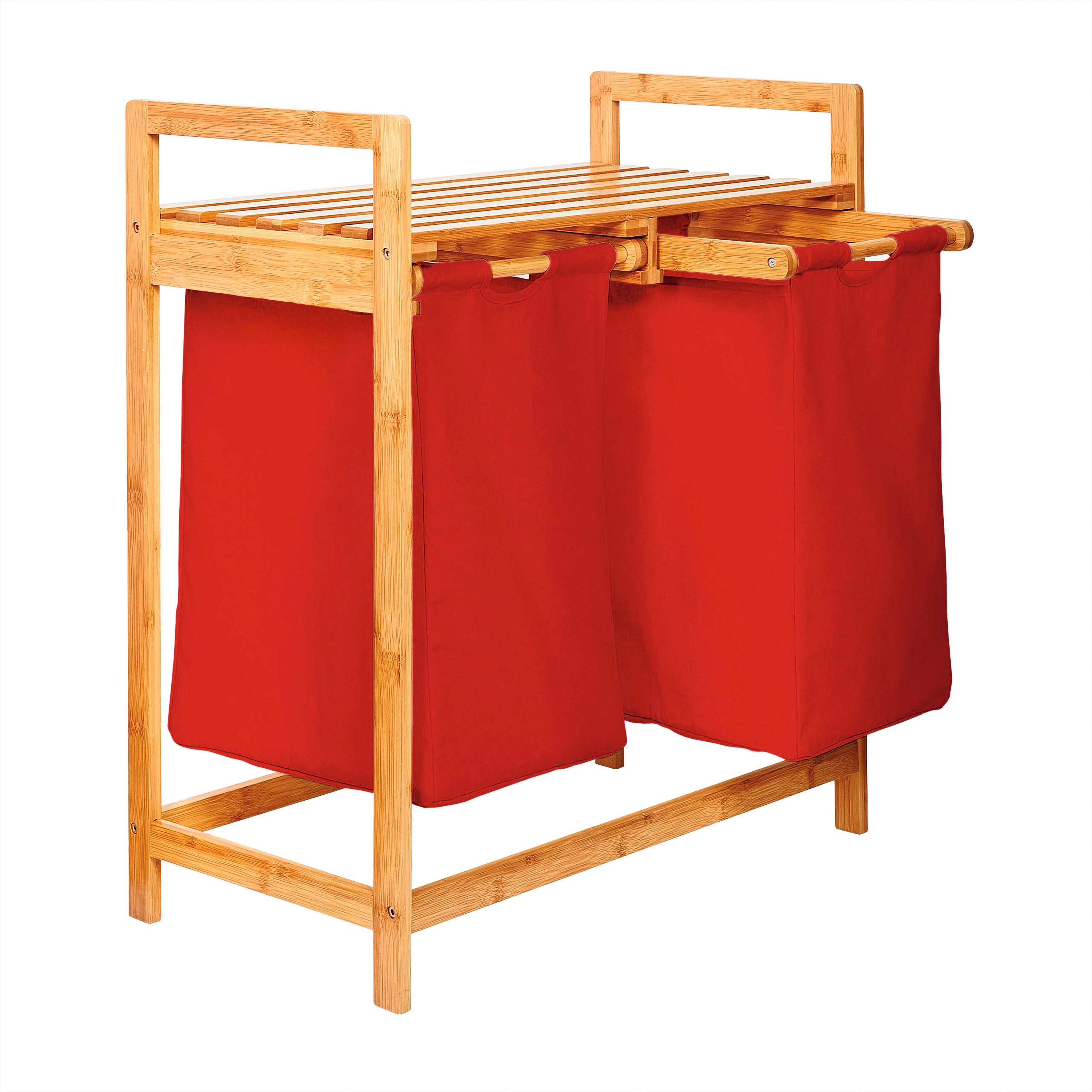 Wäschekorb Lumaland Braun, Rot, LxBxH: 73x64x33 cm - Rot/Braun, Basics, Holz/Textil (73/64/33cm)