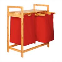 Wäschekorb Lumaland Braun, Rot, LxBxH: 73x64x33 cm - Rot/Braun, Basics, Holz/Textil (73/64/33cm)