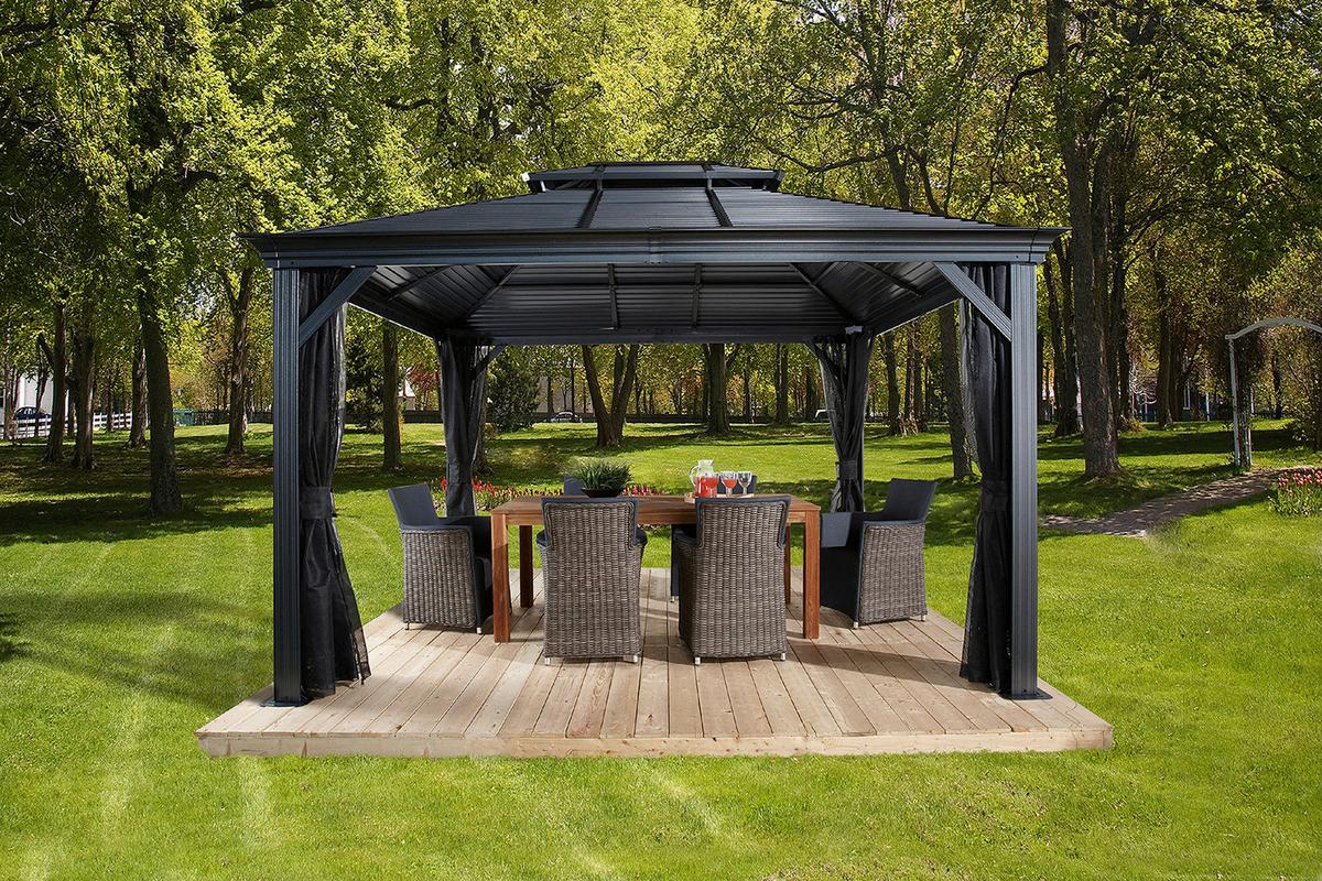 Pavillon Mykonos 364x299 cm sturmfest Gartenpavillon - Anthrazit, Basics, Metall (364/291/299cm)