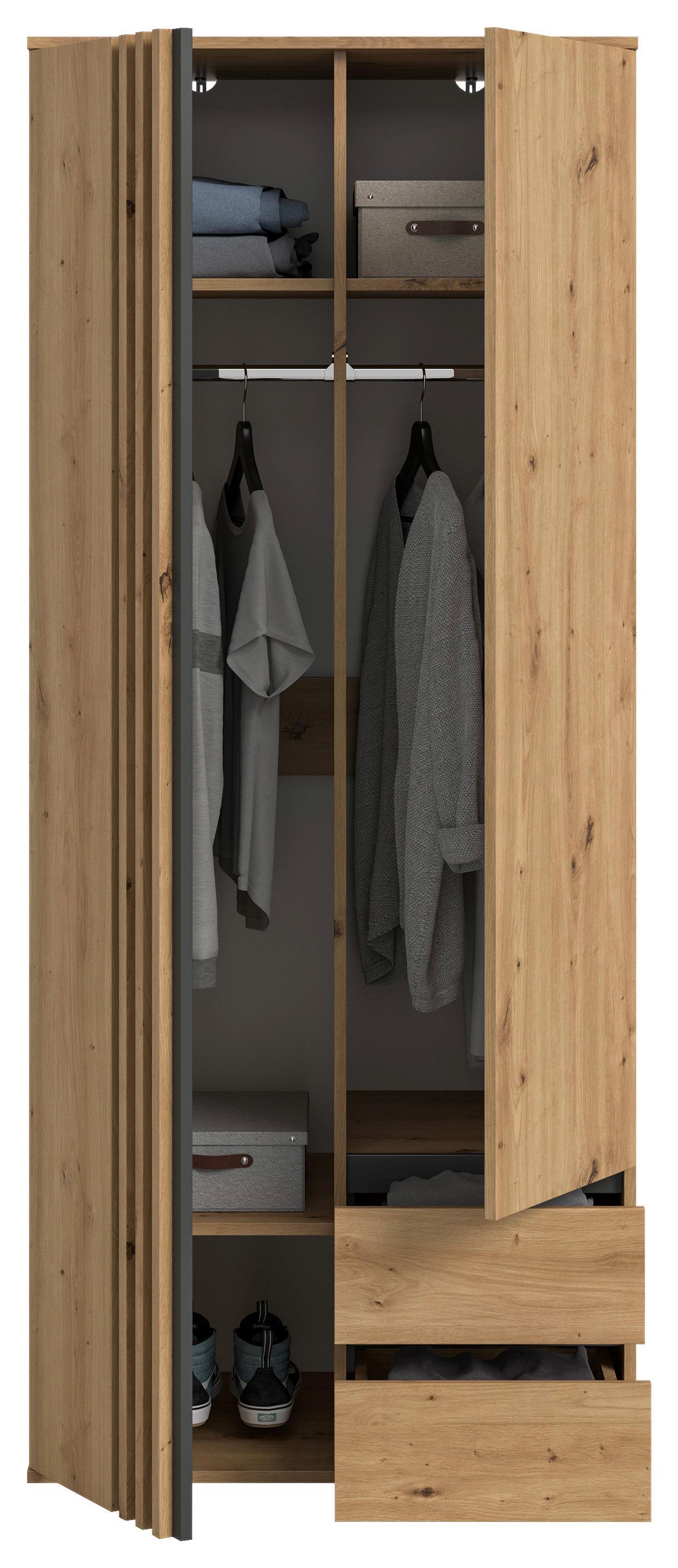 Drehtürenschrank Tofta Eiche Dekor/Anthrazit B: 80cm - Anthrazit/Eiche Artisan, ROMANTIK / LANDHAUS, Holzwerkstoff (80/192/56cm) - Livetastic
