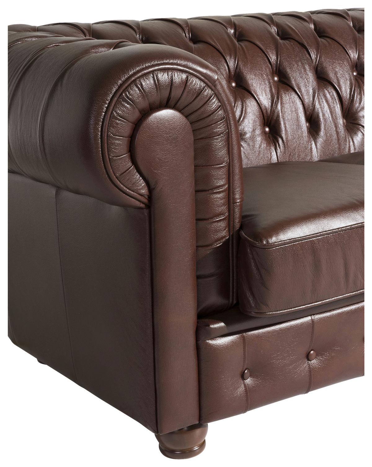 Sitzgarnitur 3-Tlg. Bridgeport Echtleder Braun - Nussbaumfarben/Braun, Design, Leder/Holz (200/76/98cm) - Max Winzer