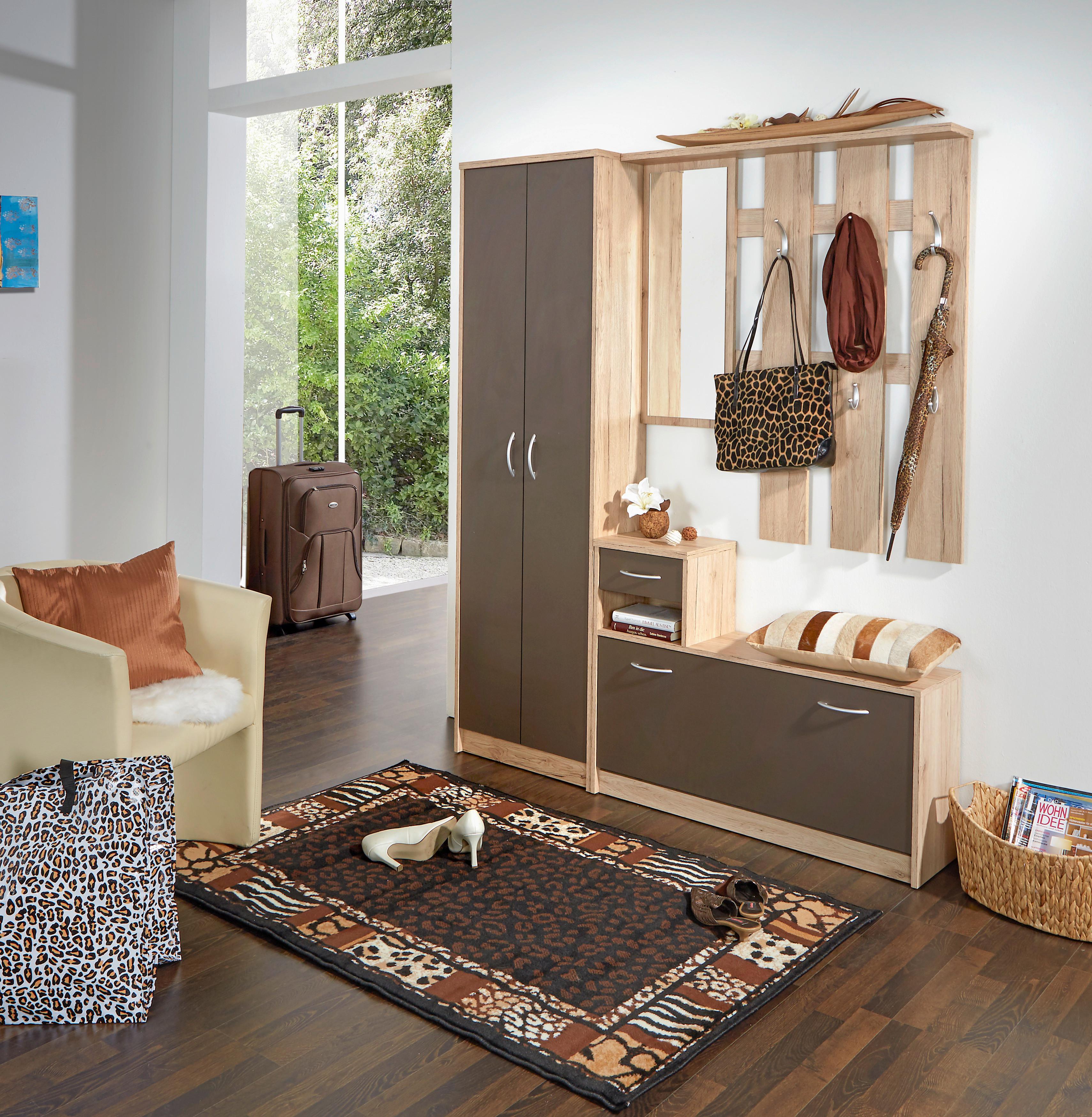 Előszobafal Iza *top Ár* - tölgyfa színű/barna, Konventionell, faalapú anyag/Üveg (100/190/26cm) - Best Price
